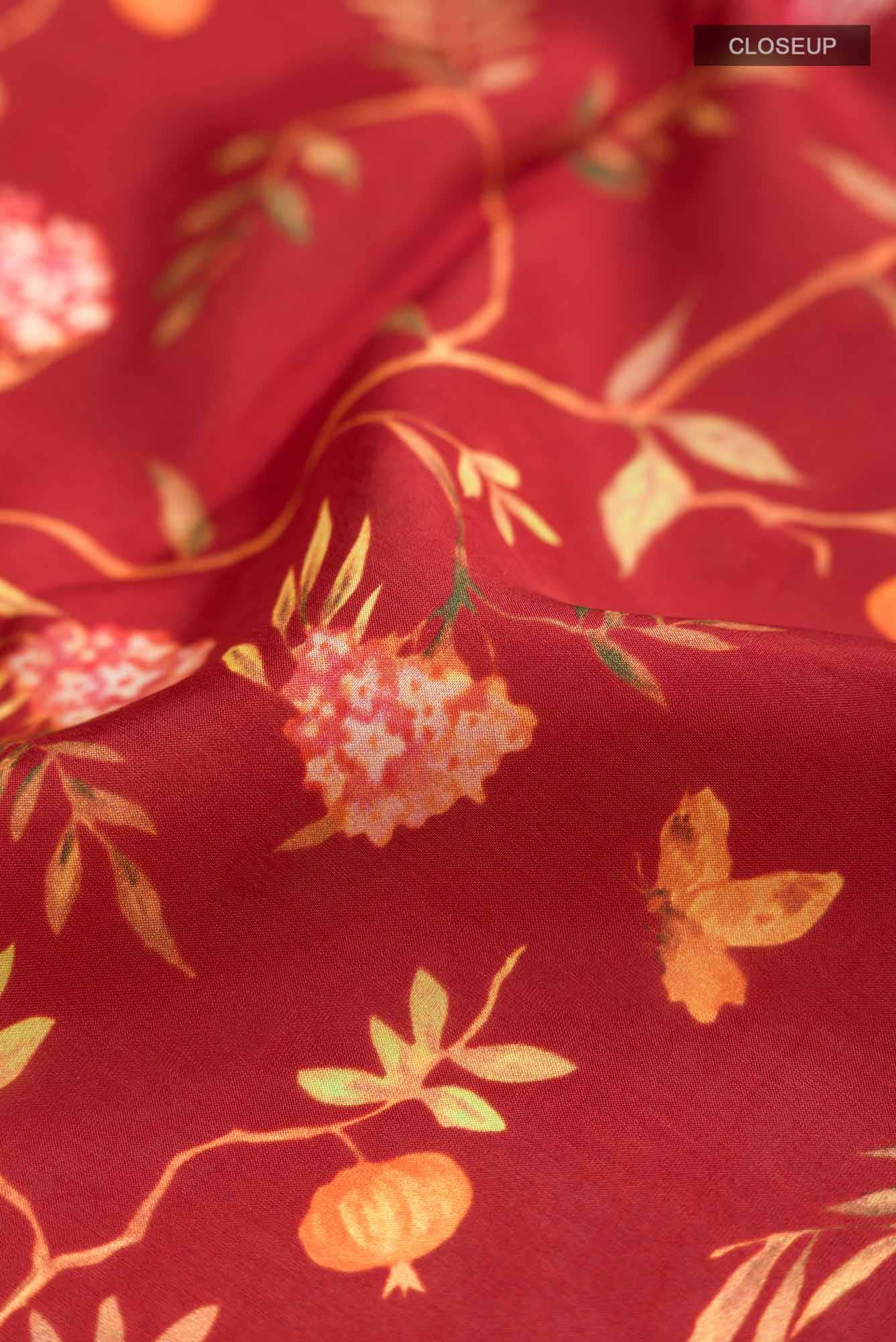 Red Printed Silk Saree - Image 2
