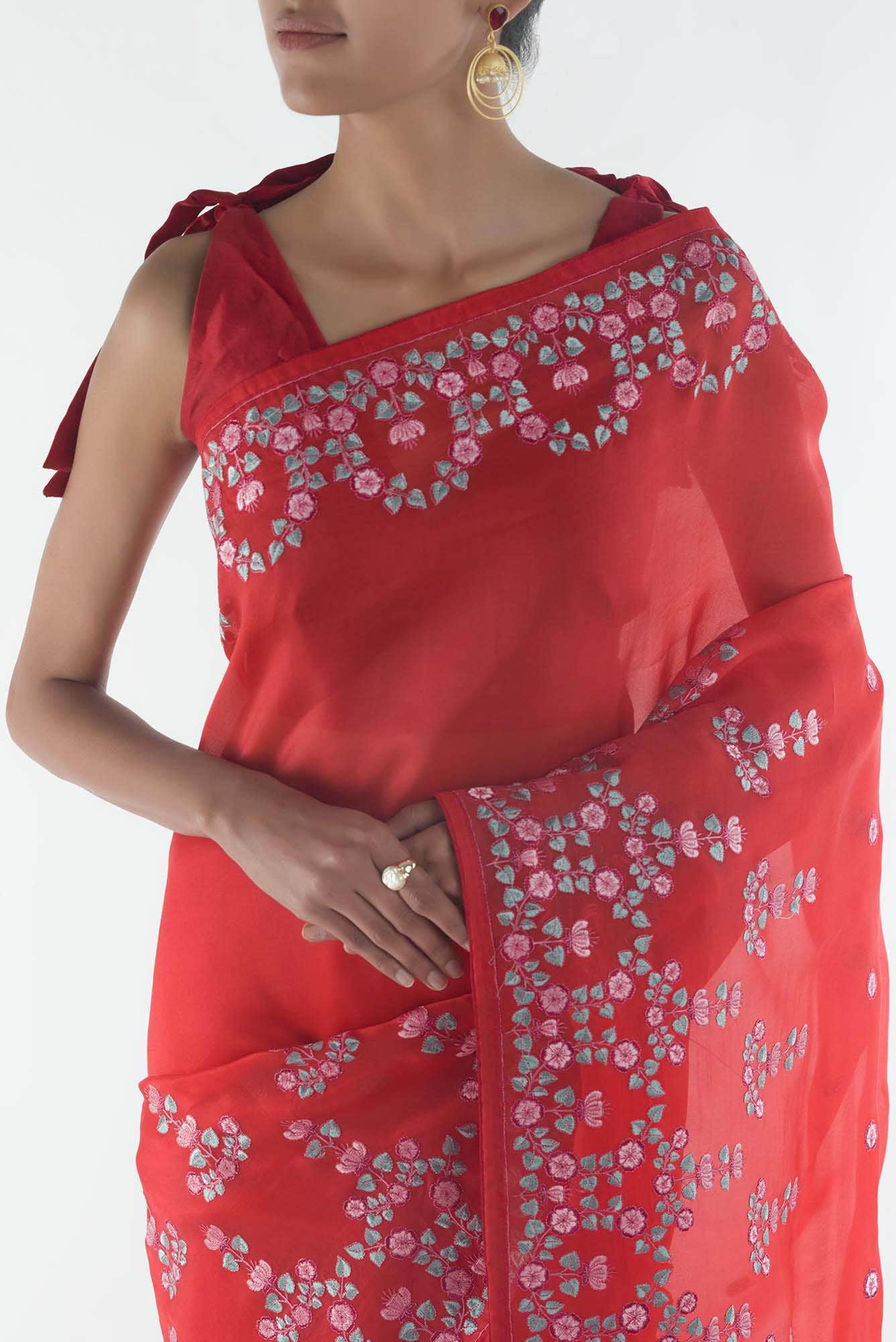 Ethereal Love Red floral design saree from Embroidered Romance Collection by Nalli - Image 2