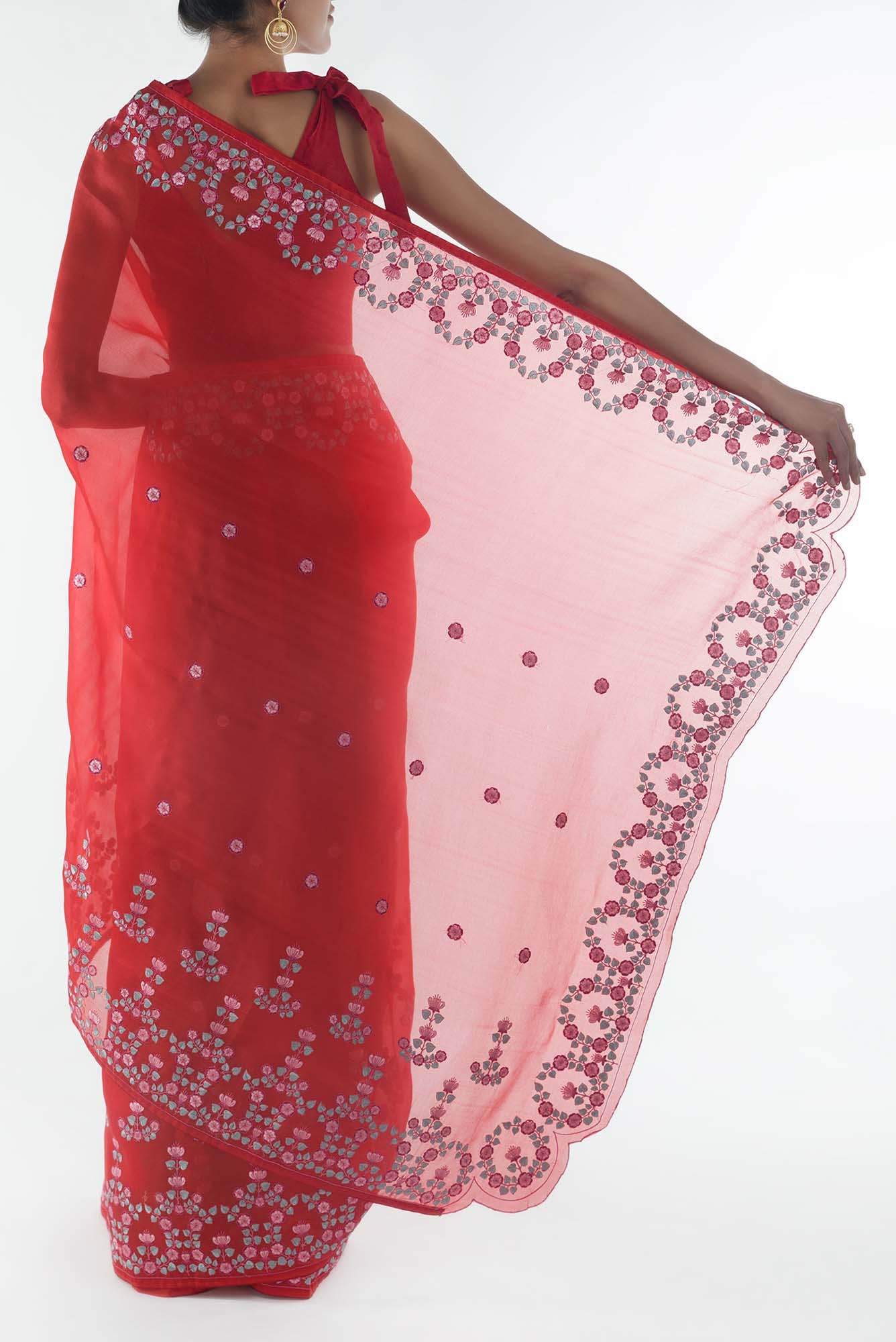 Ethereal Love Red floral design saree from Embroidered Romance Collection by Nalli - Image 5