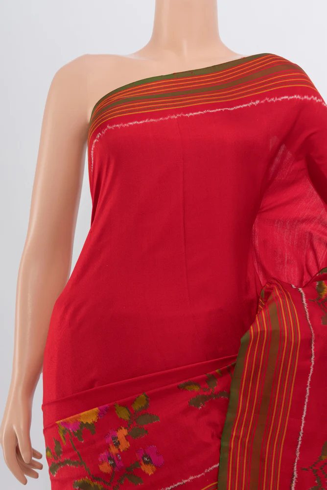 Red Double Ikat Saree - Image 2