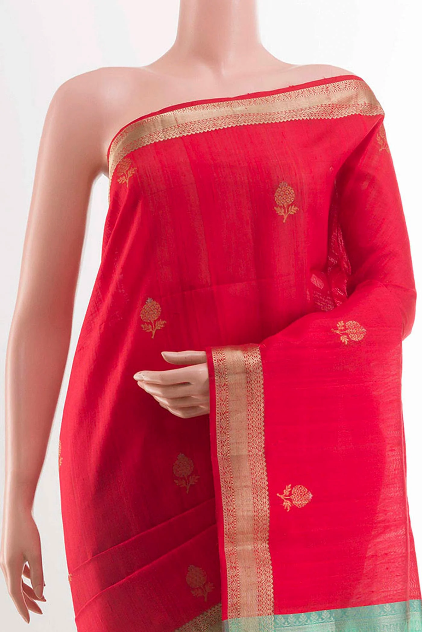 Red Raw Silk Saree - Image 2
