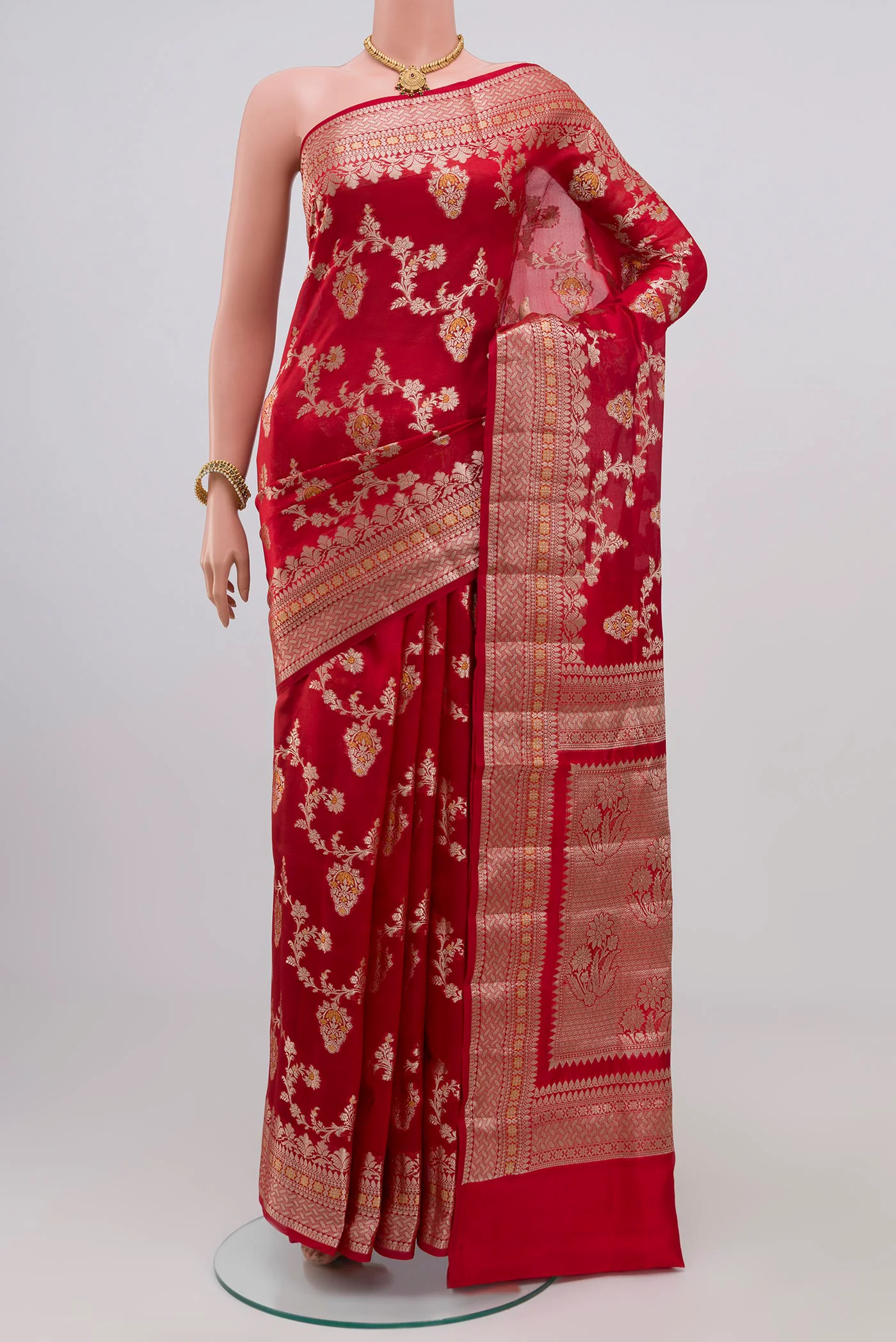 Red Banarasi Raw Silk Saree