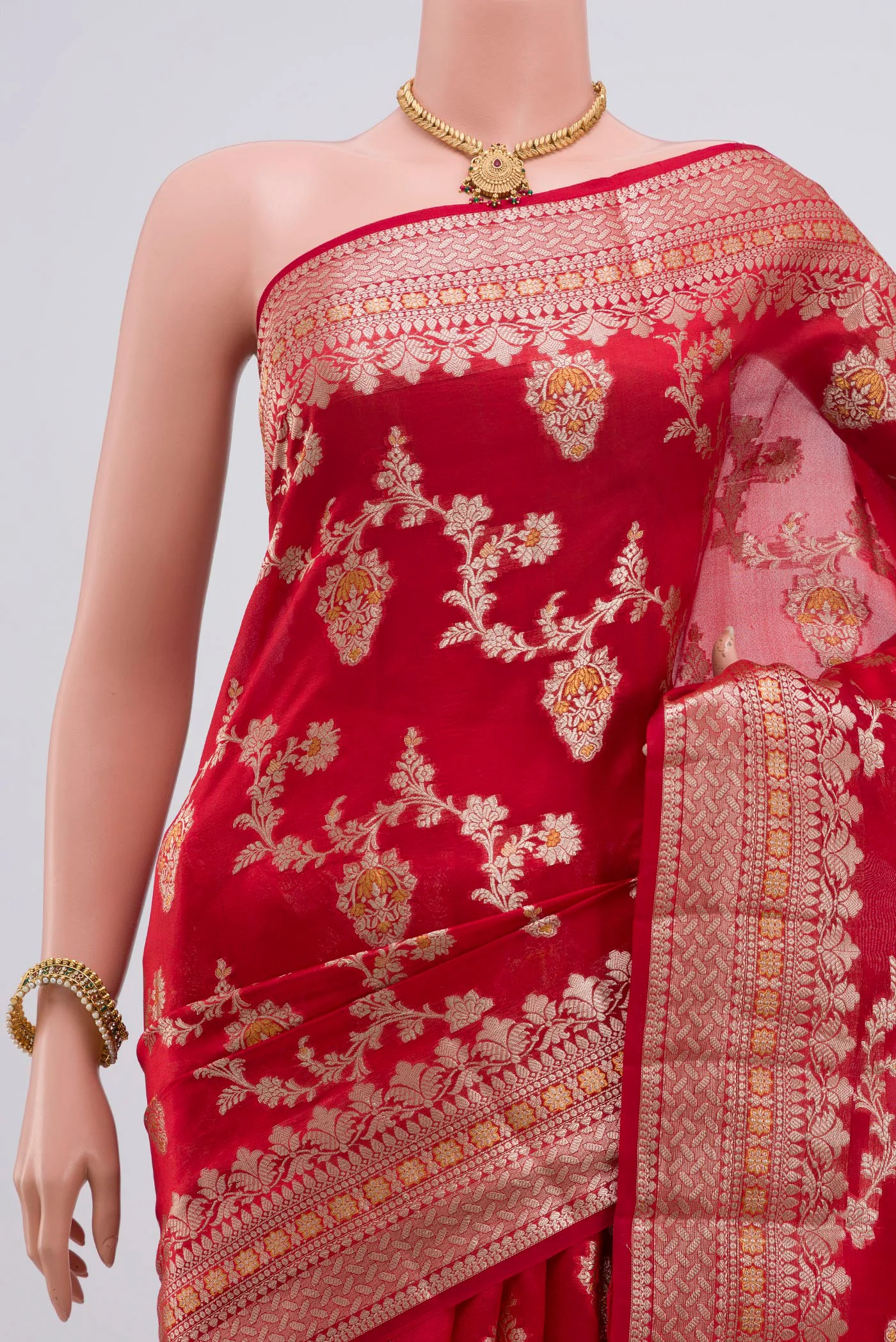 Red Banarasi Raw Silk Saree - Image 2