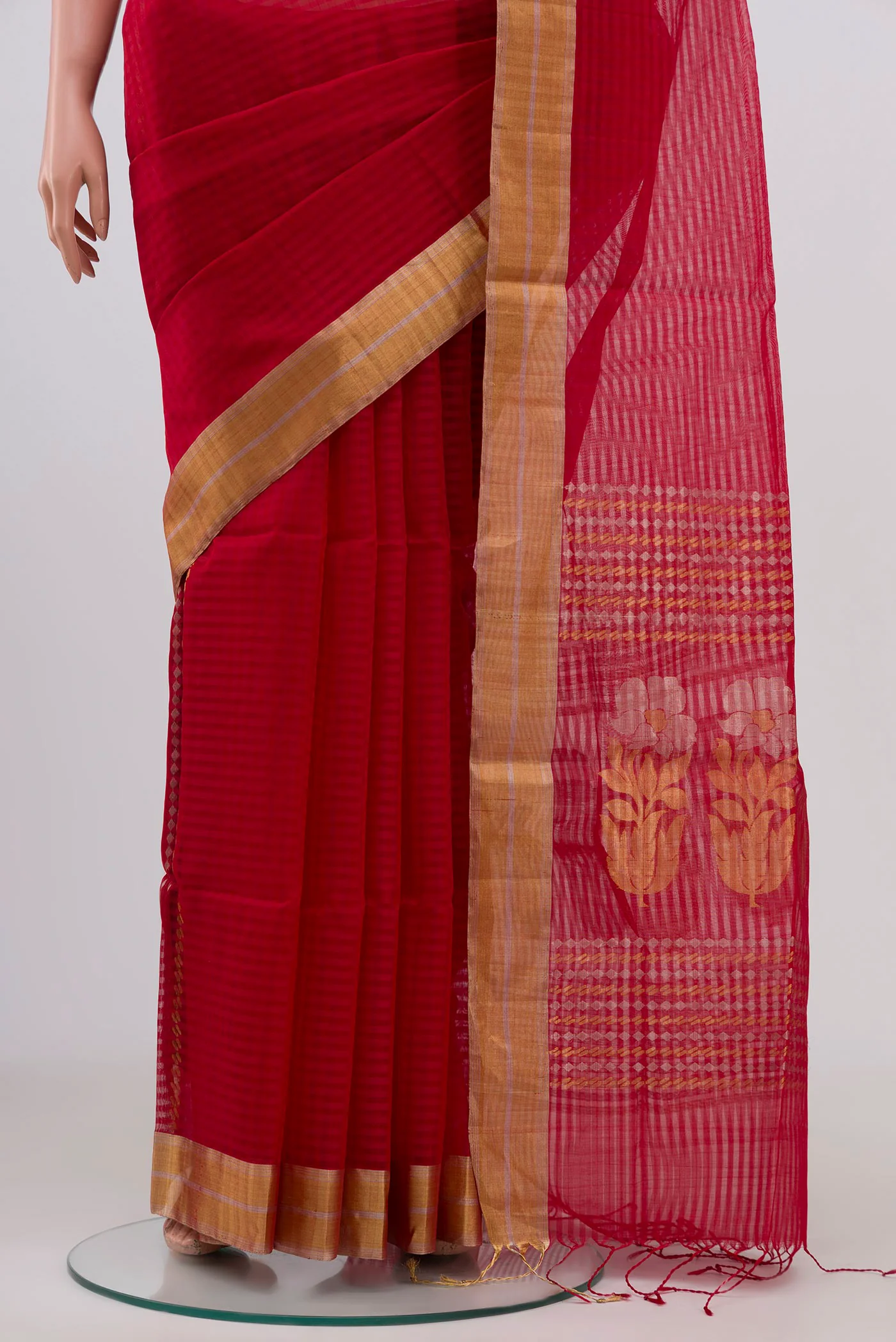 Red Coimbatore Silk Cotton Saree - Image 3