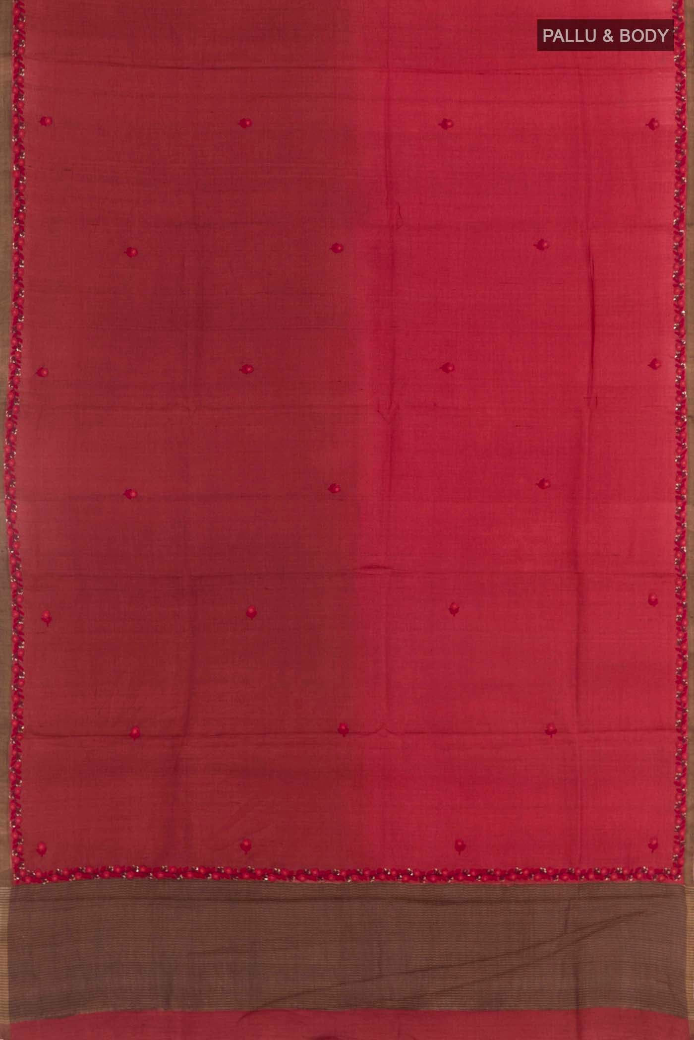 Maroon Tussar Silk Saree - Image 3