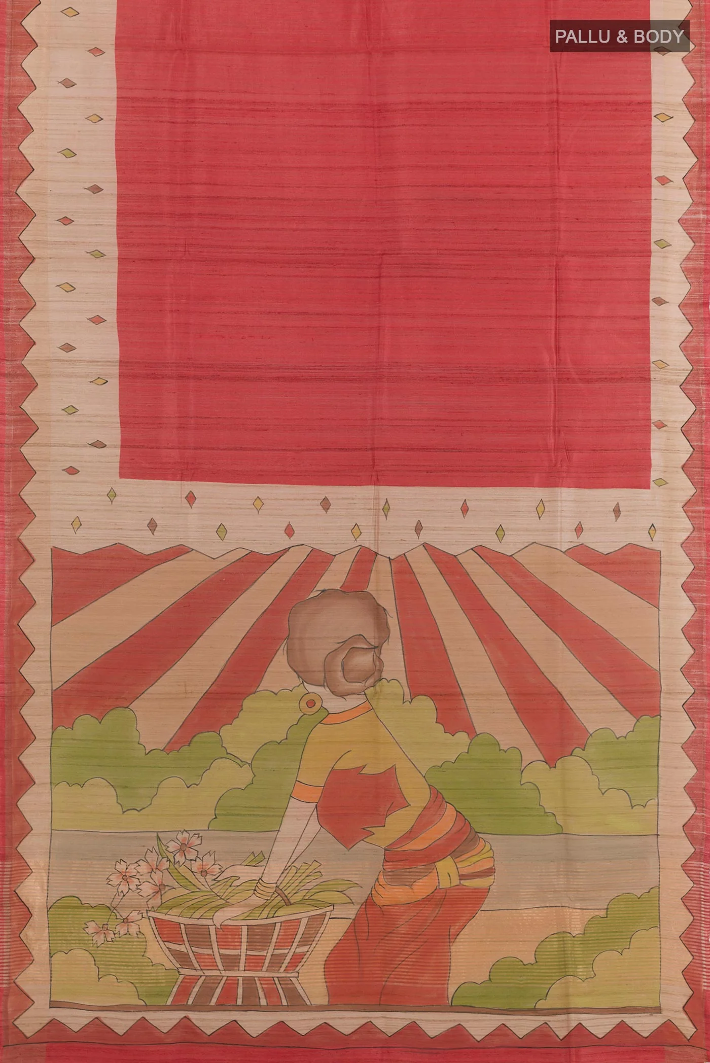 Red Tussar Silk Saree - Image 3
