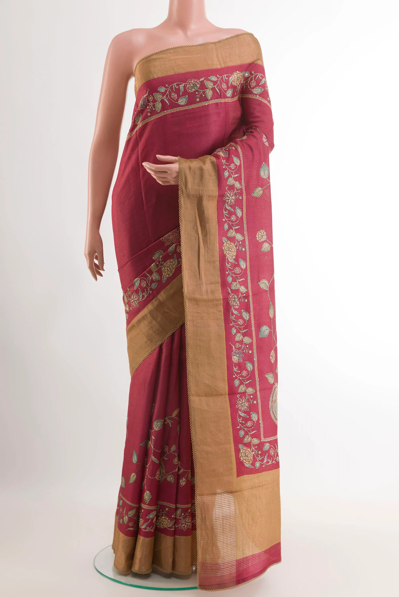 Maroon Tussar Silk Saree