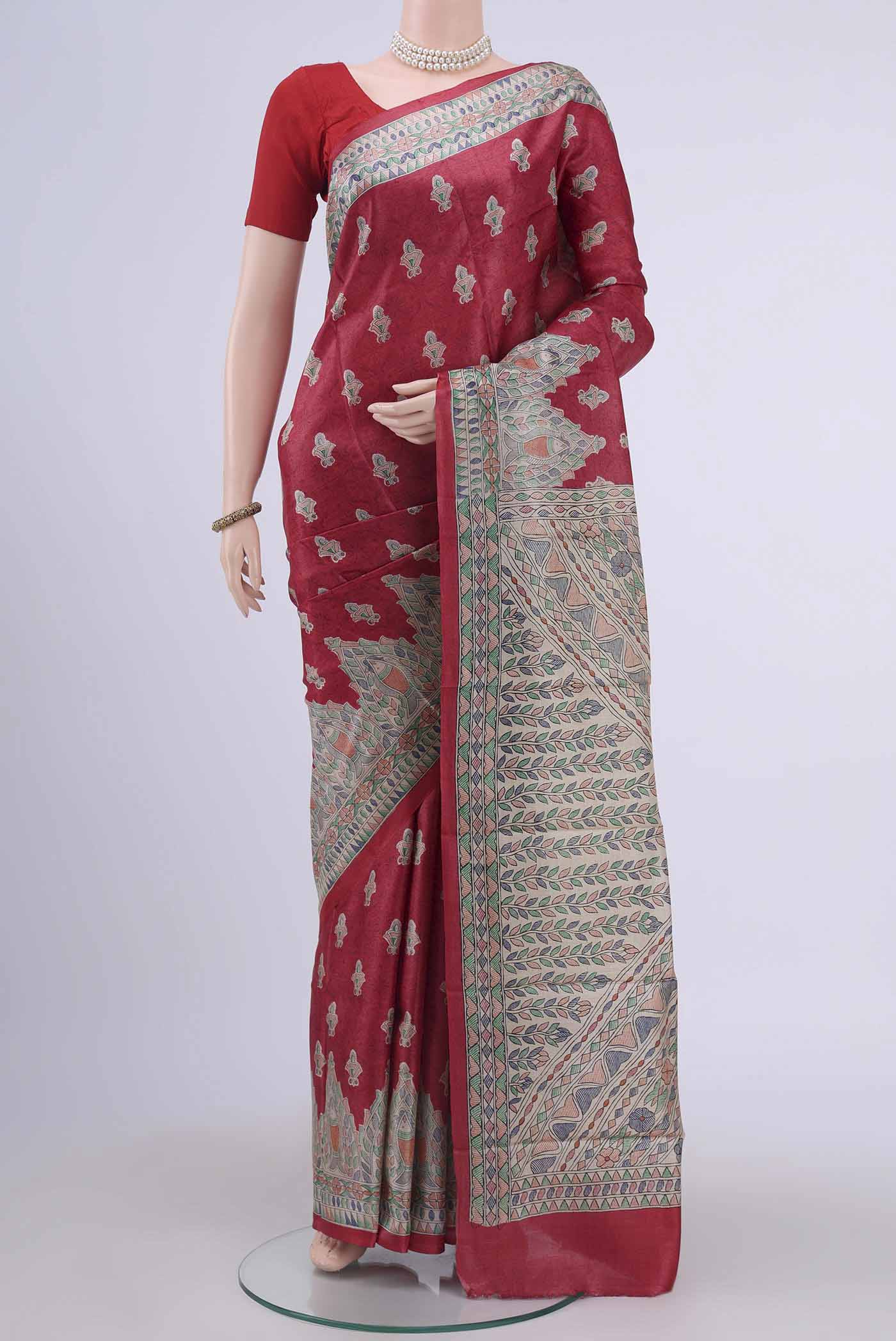 Red Tussar Silk Saree