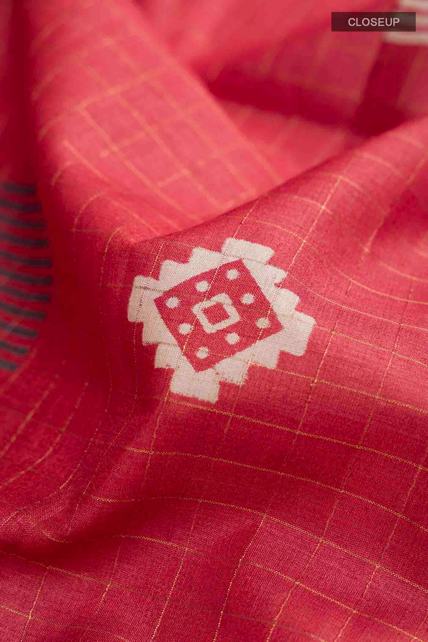 Red Tussar Silk Saree - Image 2