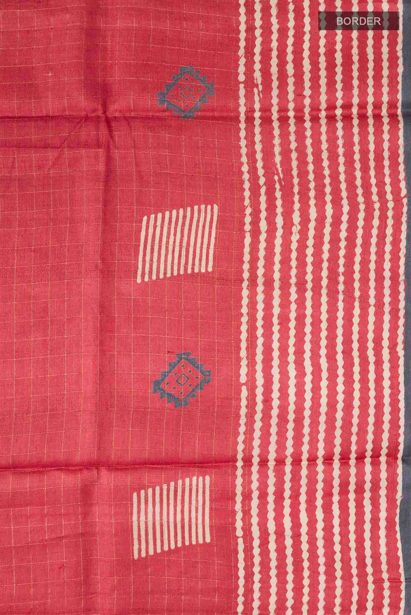 Red Tussar Silk Saree - Image 3