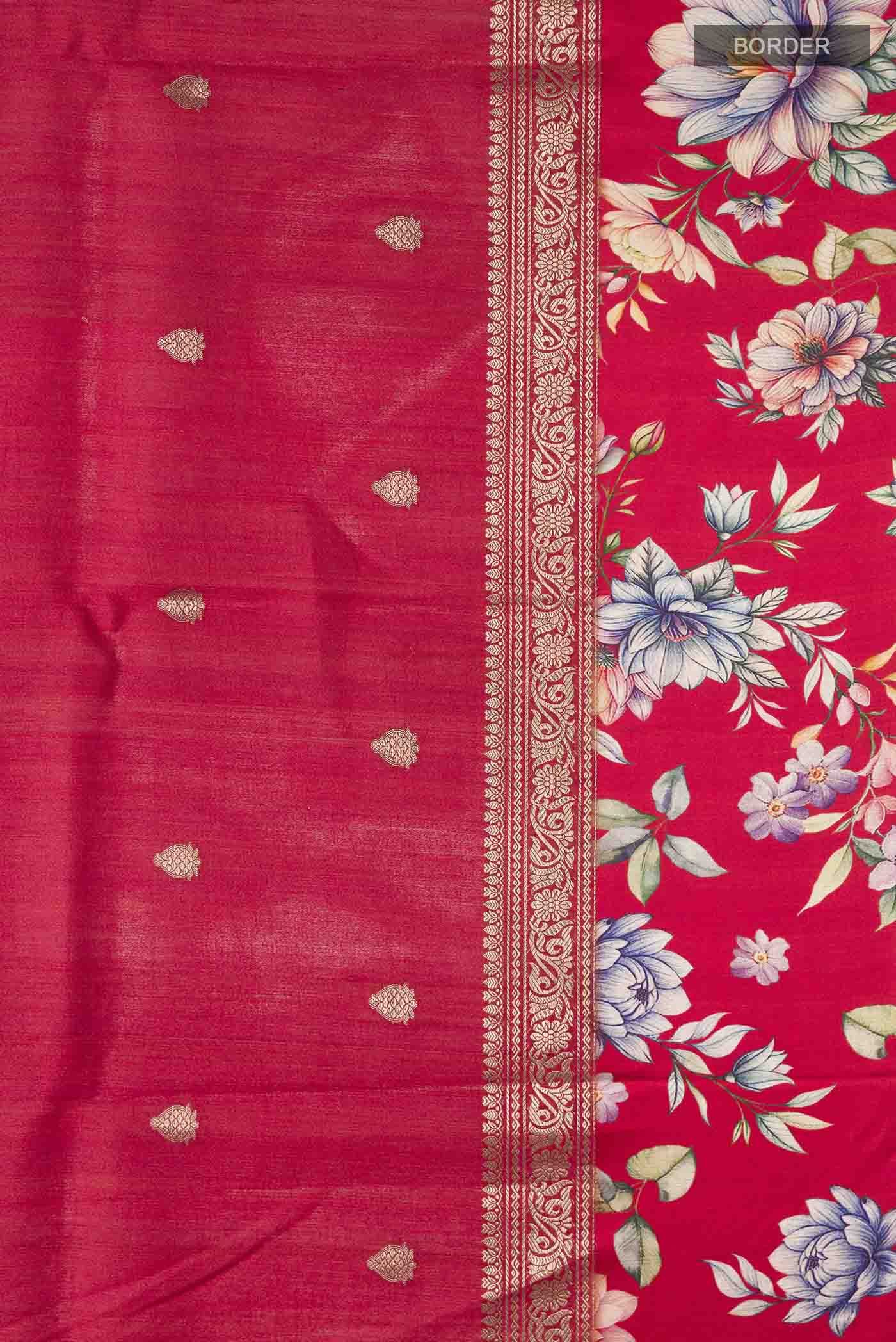Red Tussar Silk Saree - Image 3