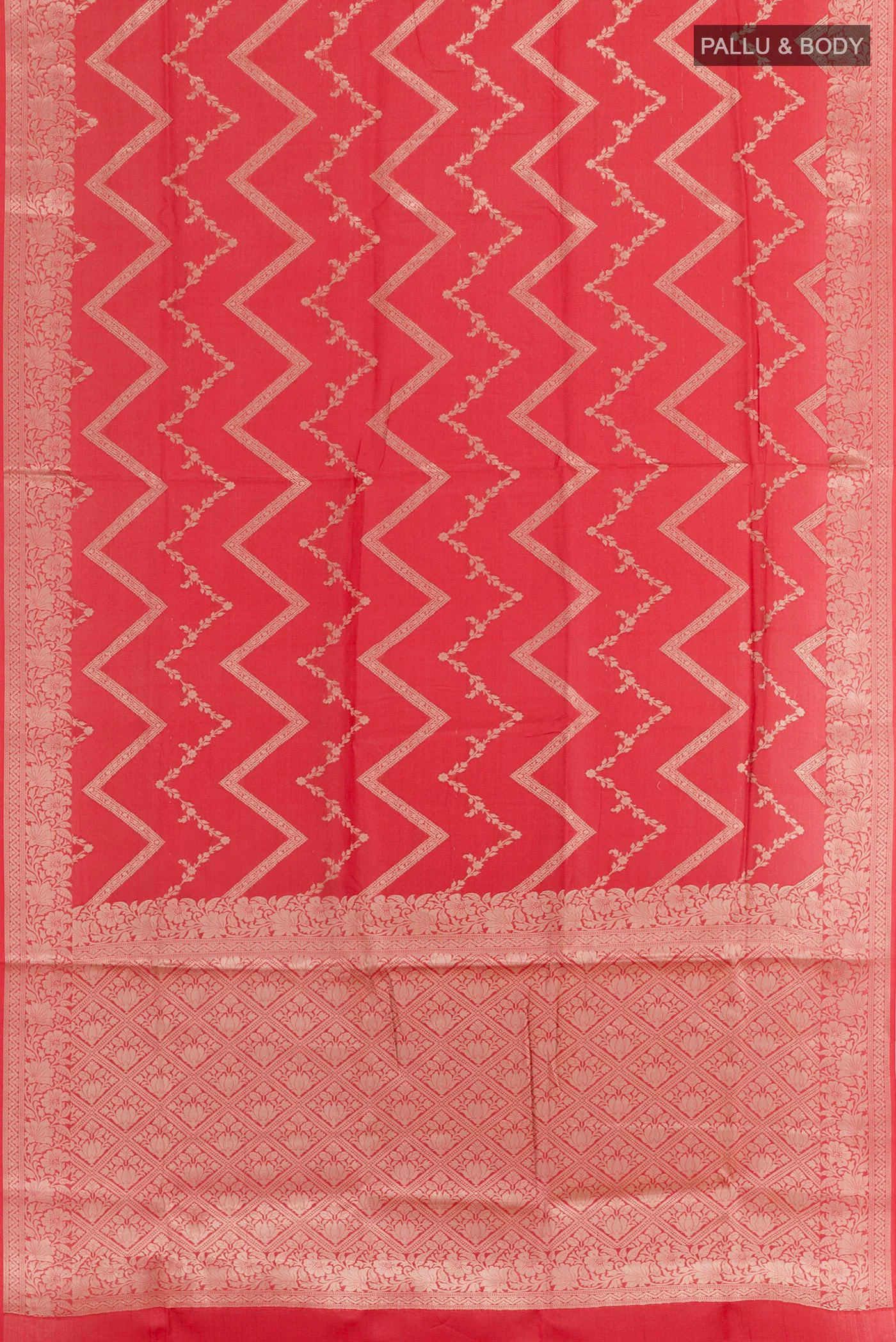 Red Banarasi Tussar Silk Saree - Image 3
