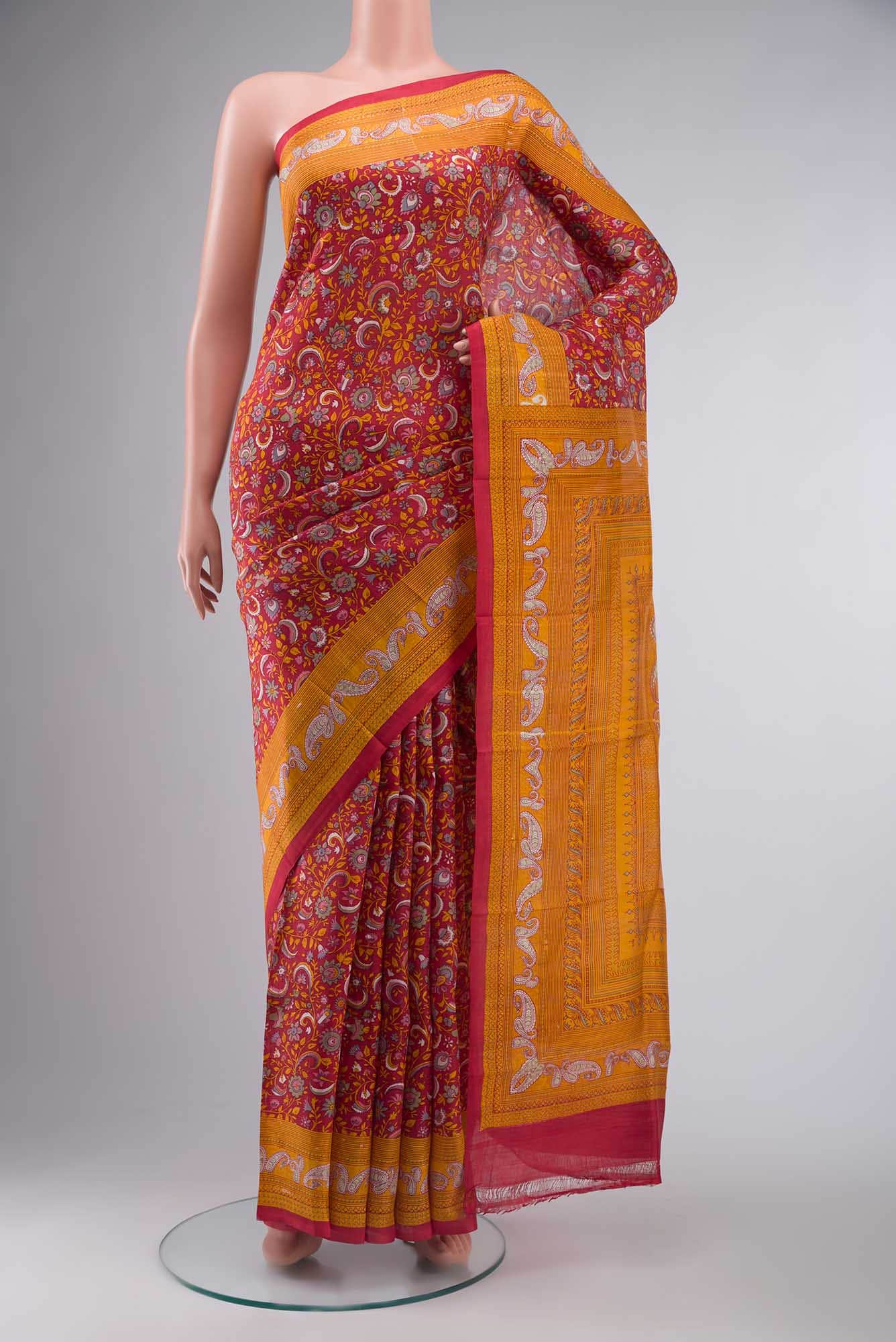 Red Tussar Silk Saree