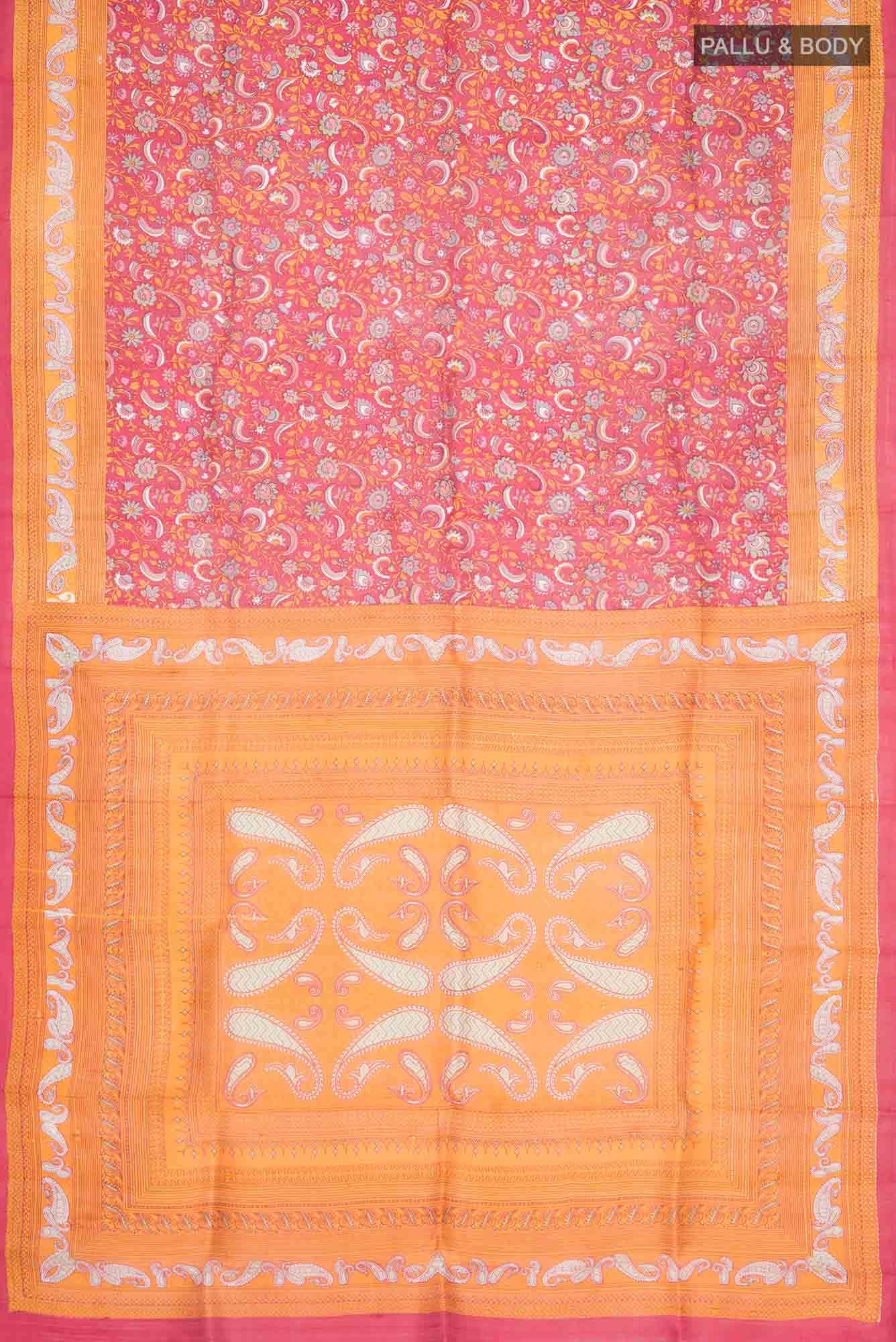 Red Tussar Silk Saree - Image 2