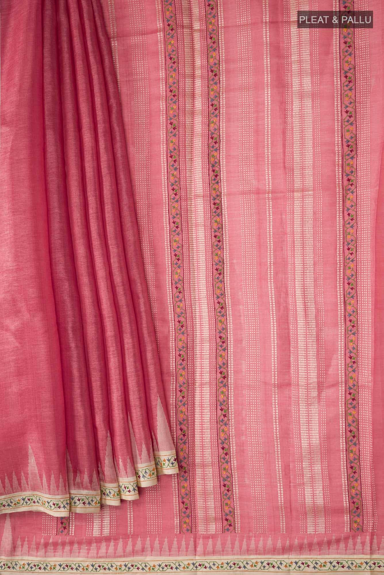 Red Tussar Silk Saree - Image 2
