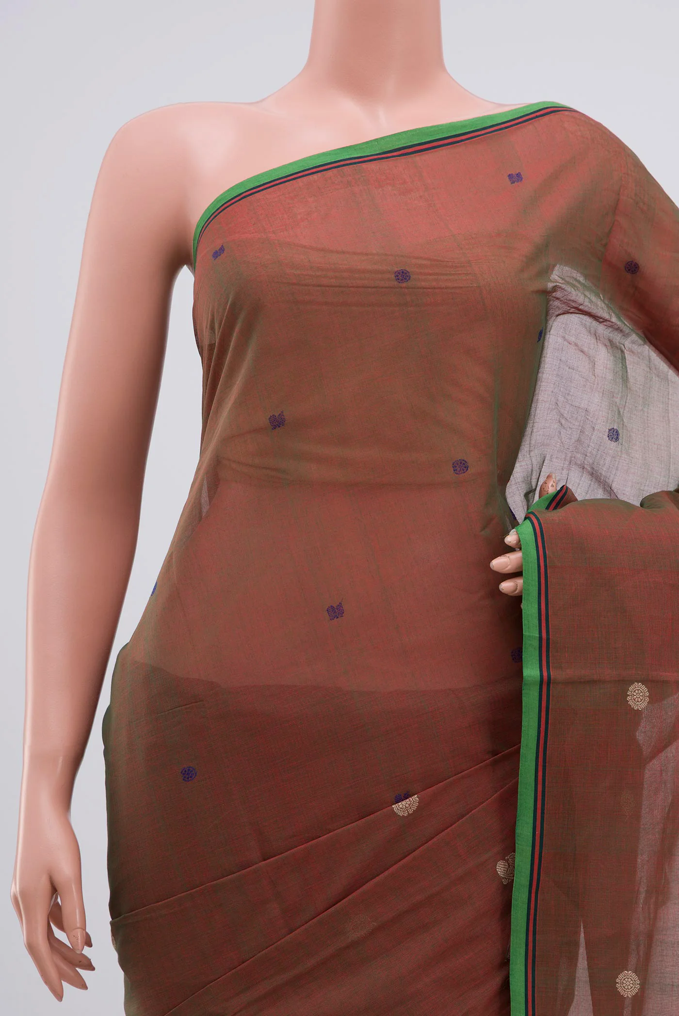 Green with Red Color Coimbatore Cotton Saree - Image 2
