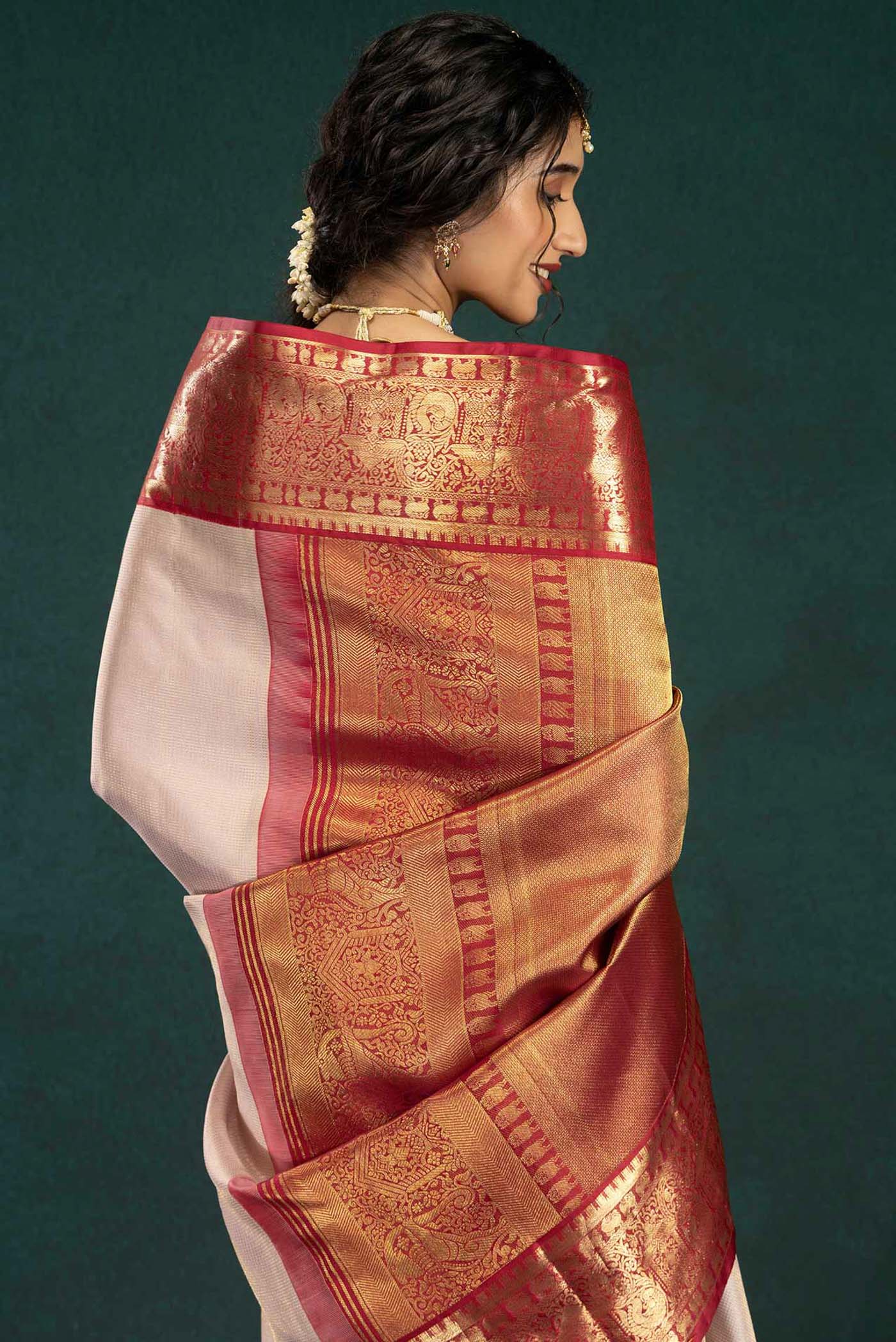 Rekha-Off White Kanchipuram Silk Saree - Image 8