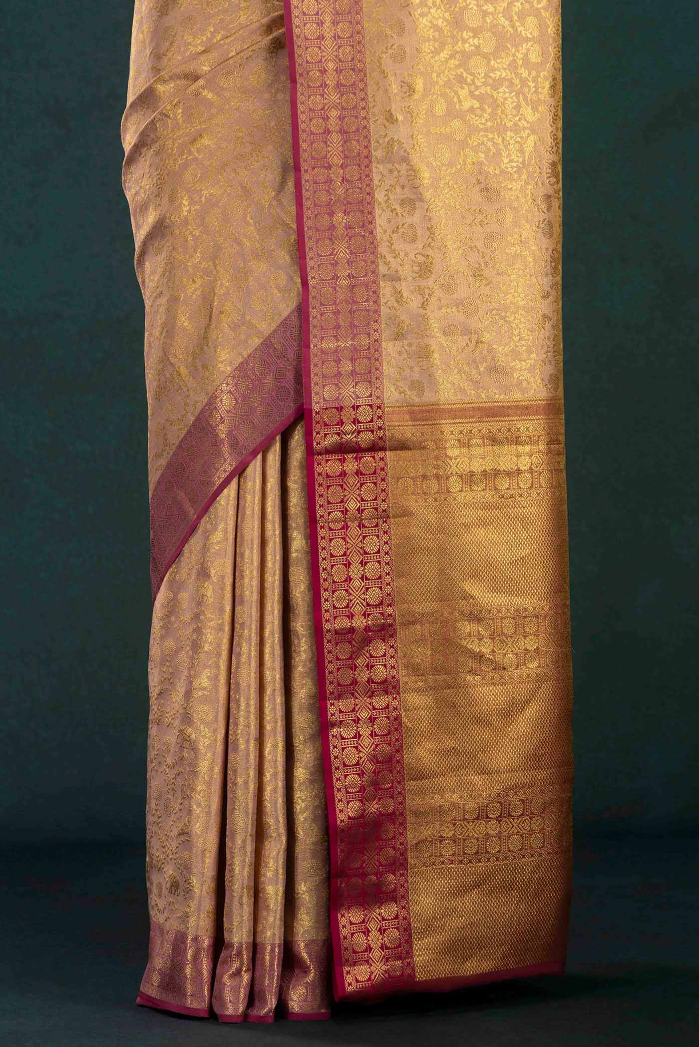 Ridhi-Rose Gold Kanchipuram Tissue Silk Saree - Image 6