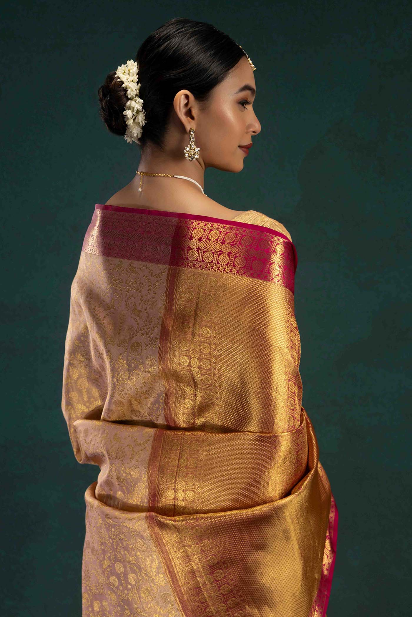 Ridhi-Rose Gold Kanchipuram Tissue Silk Saree - Image 7