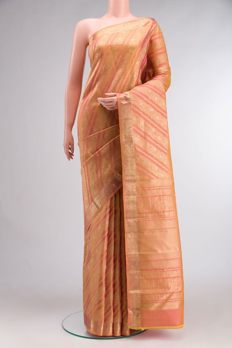 Rohini-Light Pink with Yellow Dual Tone Kanchipuram Silk Saree - Image 2
