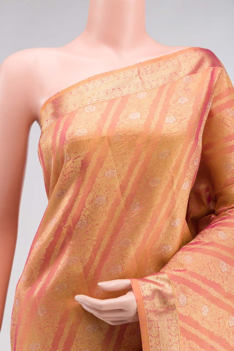 Rohini-Light Pink with Yellow Dual Tone Kanchipuram Silk Saree - Image 3