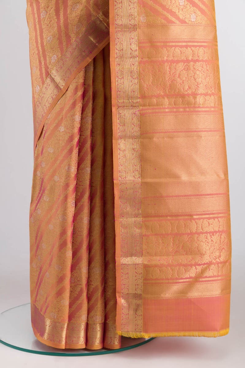 Rohini-Light Pink with Yellow Dual Tone Kanchipuram Silk Saree - Image 4
