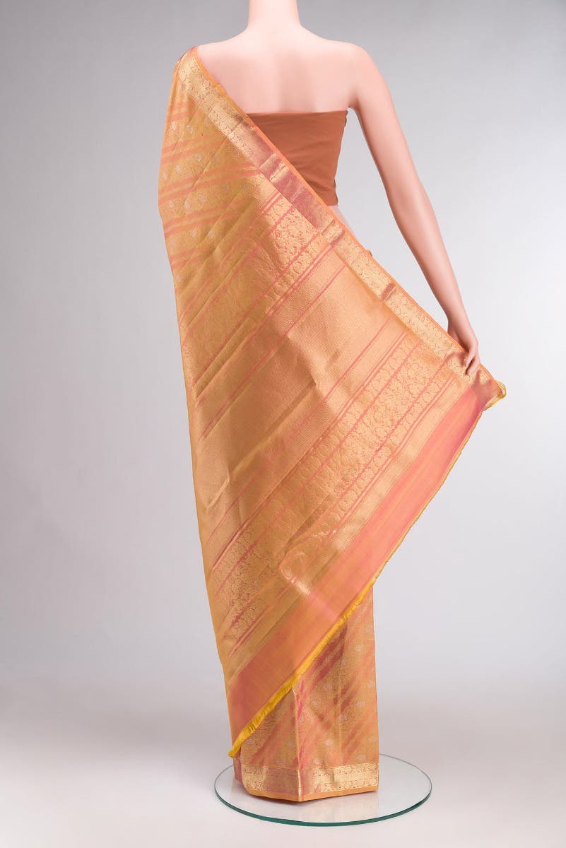 Rohini-Light Pink with Yellow Dual Tone Kanchipuram Silk Saree - Image 5