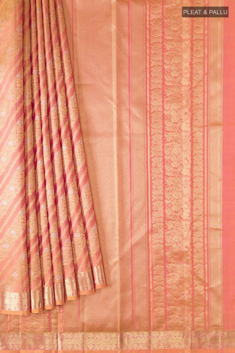Rohini-Light Pink with Yellow Dual Tone Kanchipuram Silk Saree - Image 6