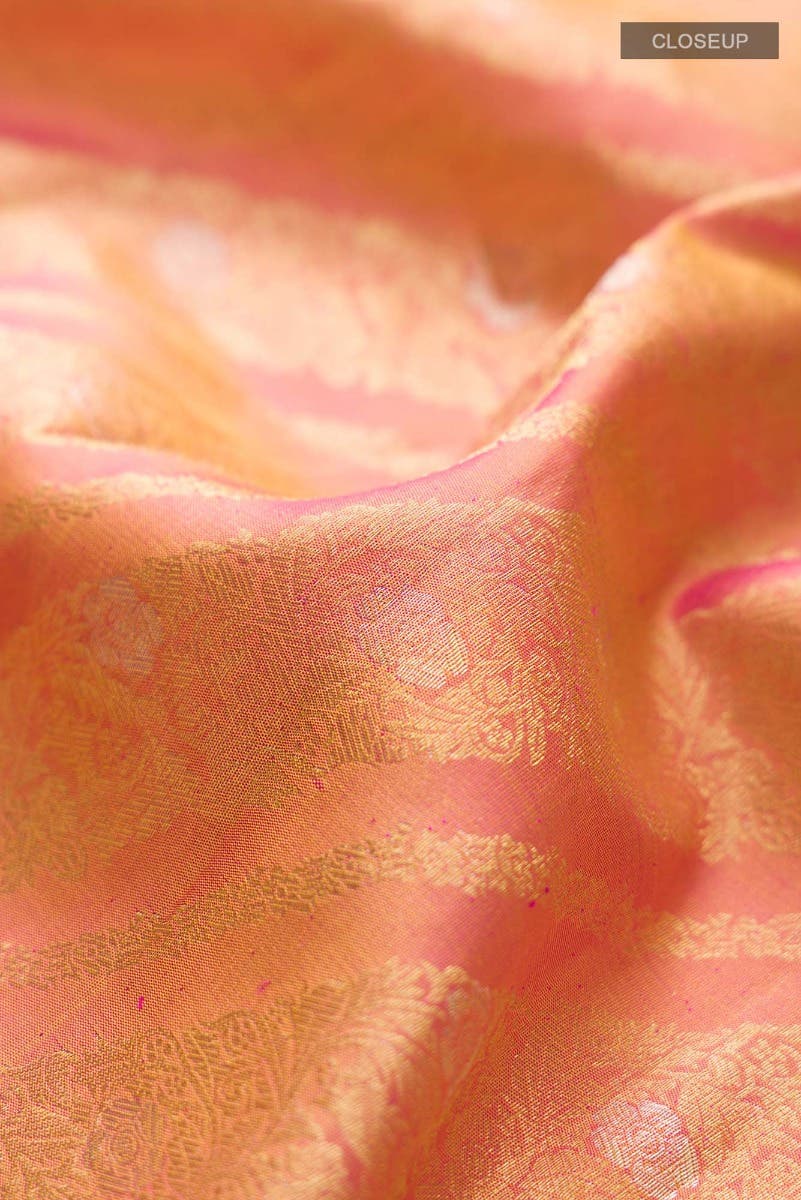 Rohini-Light Pink with Yellow Dual Tone Kanchipuram Silk Saree - Image 8