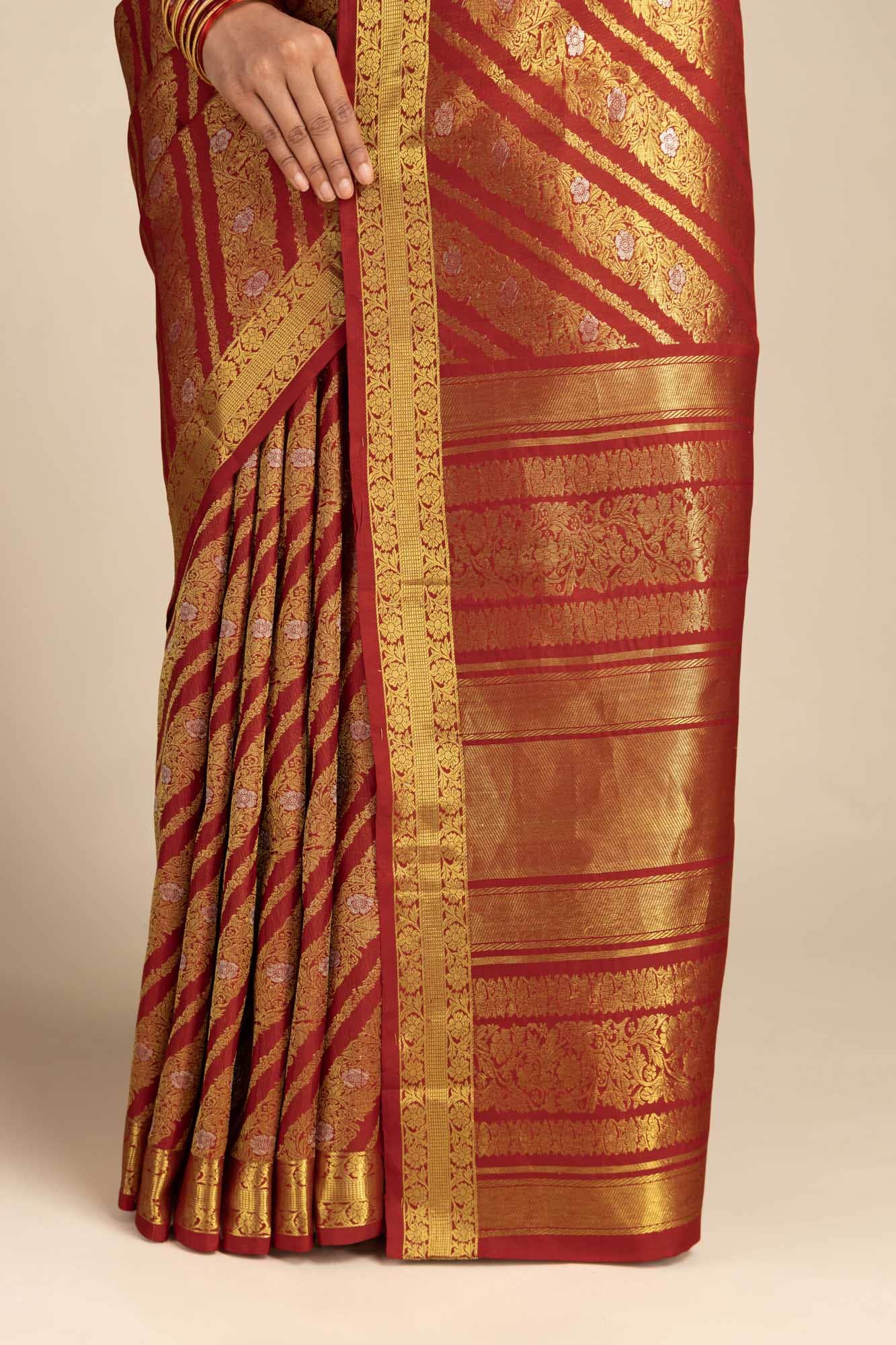 Rohini-Red Kanchipuram Silk Saree - Image 4