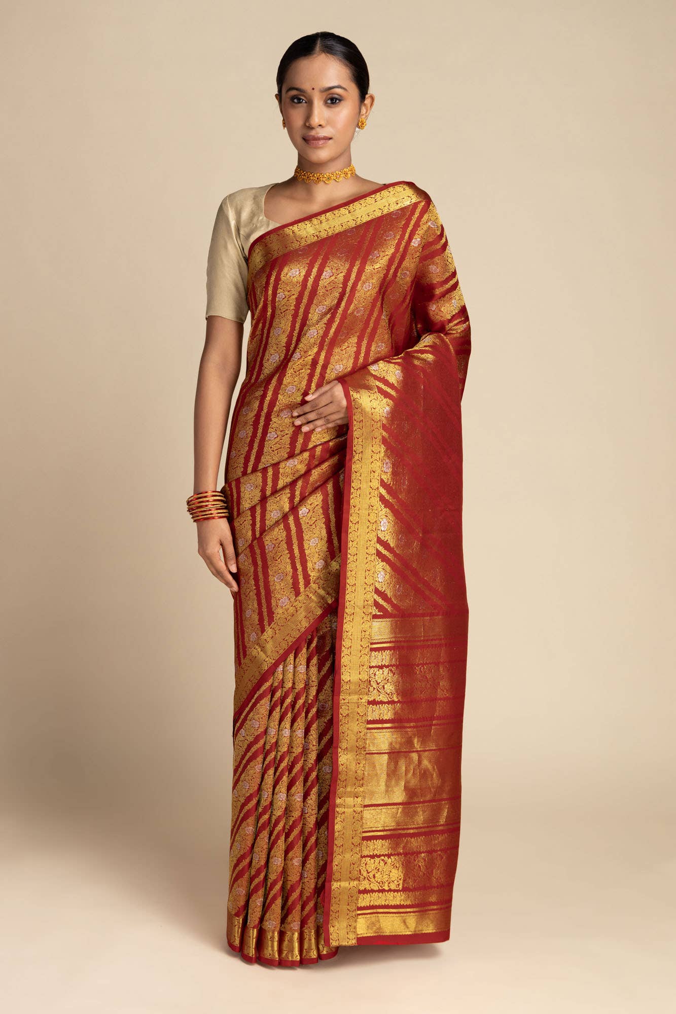 Rohini-Red Kanchipuram Silk Saree - Image 5
