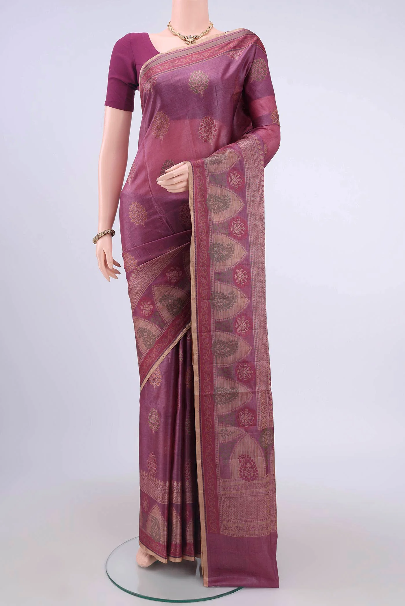 Rose Gold Banarasi Raw Silk Saree