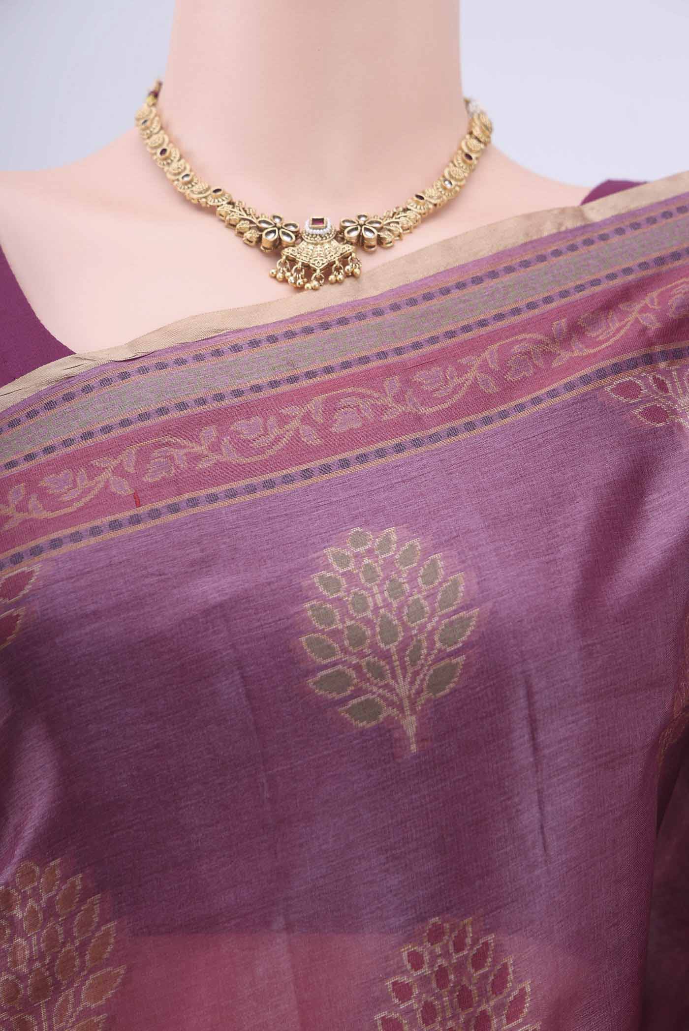 Rose Gold Banarasi Raw Silk Saree - Image 2