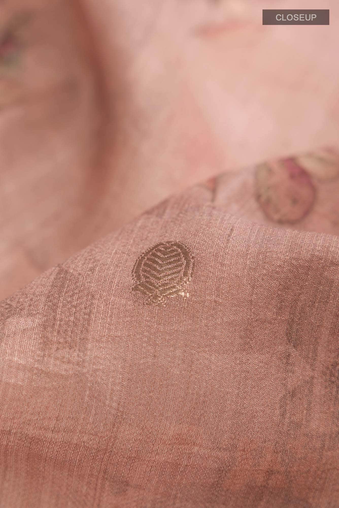 Rose Gold Bhagalpuri Tussar Silk Saree - Image 3