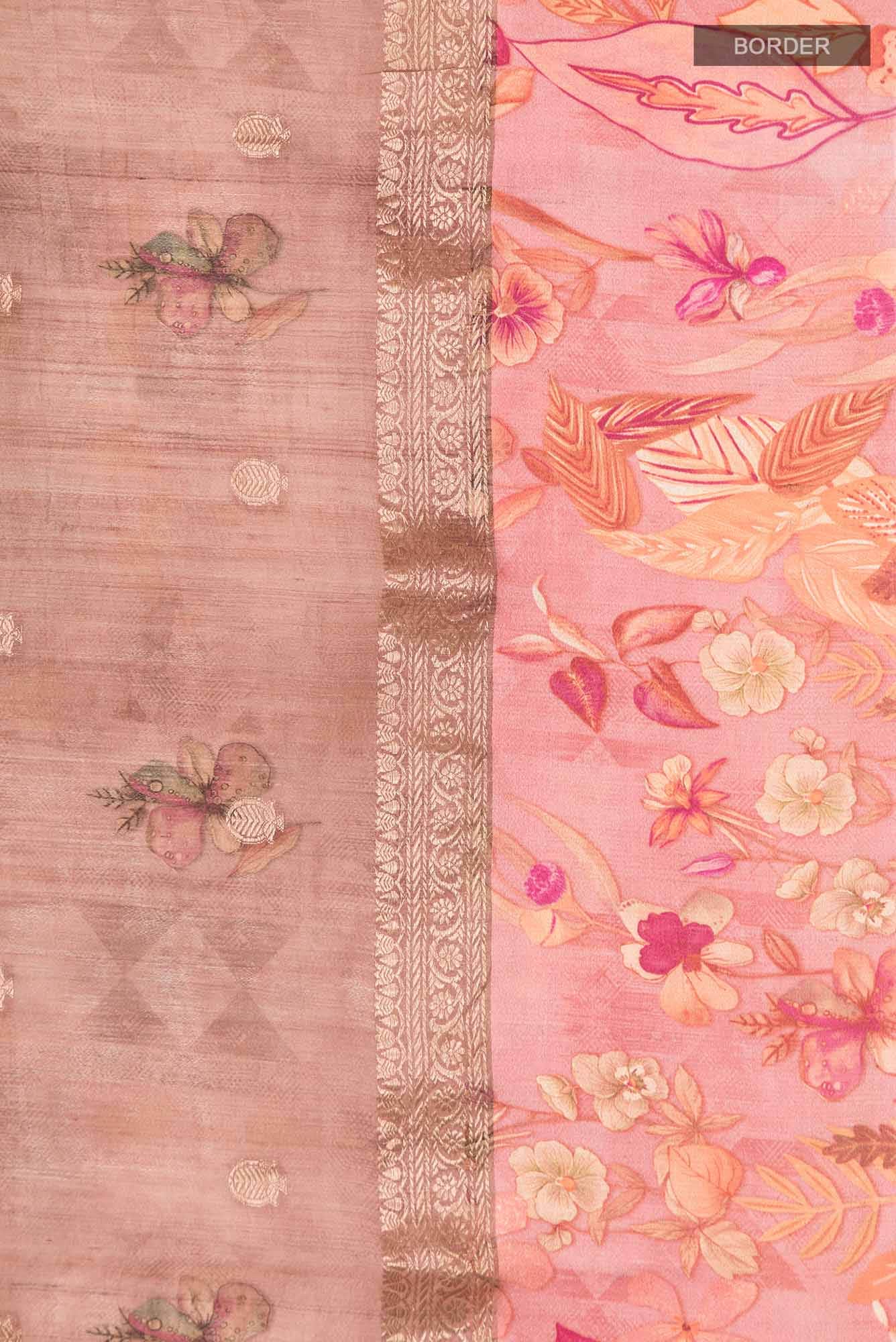 Rose Gold Bhagalpuri Tussar Silk Saree - Image 5