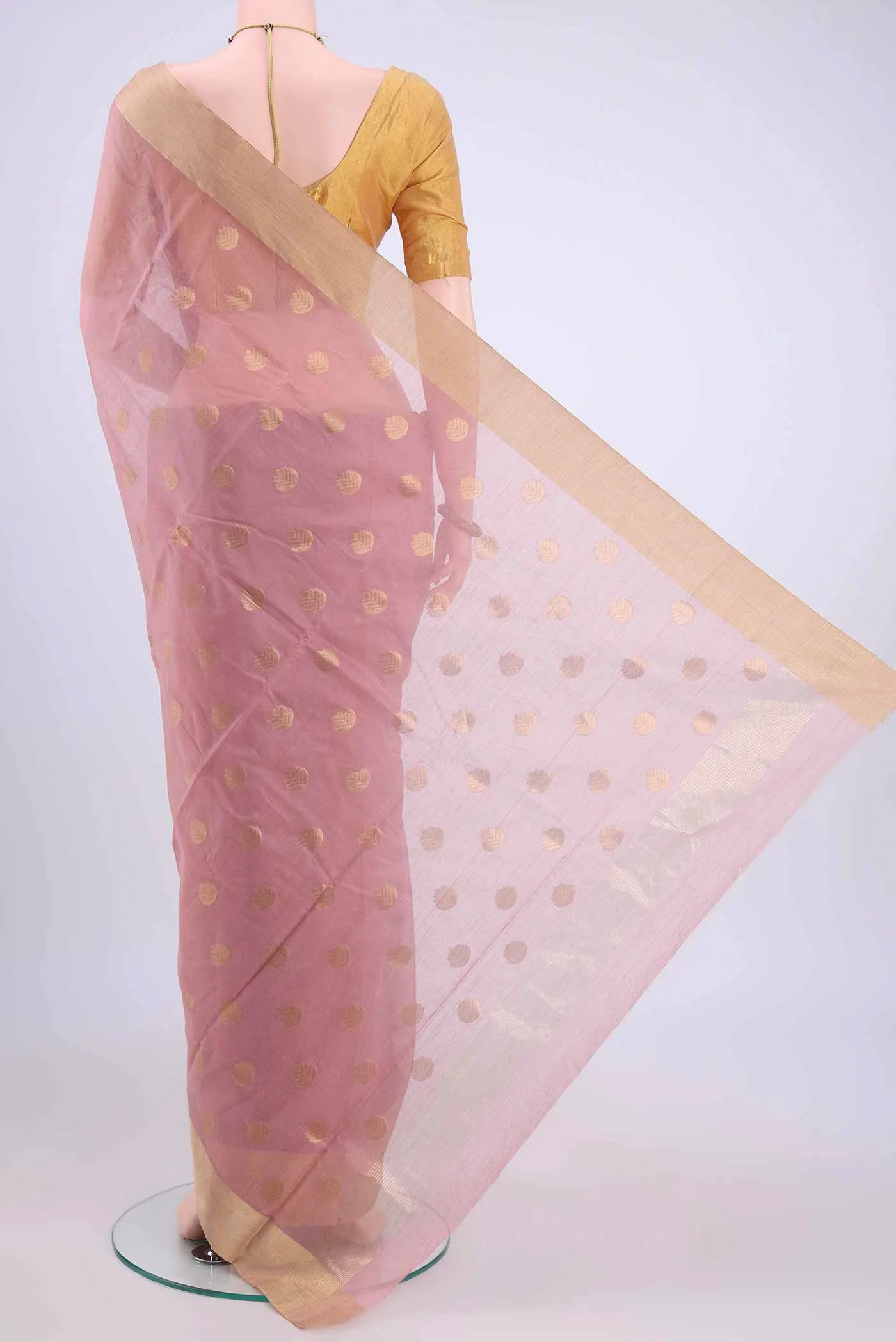 Rose Gold Chanderi Silk Saree - Image 3