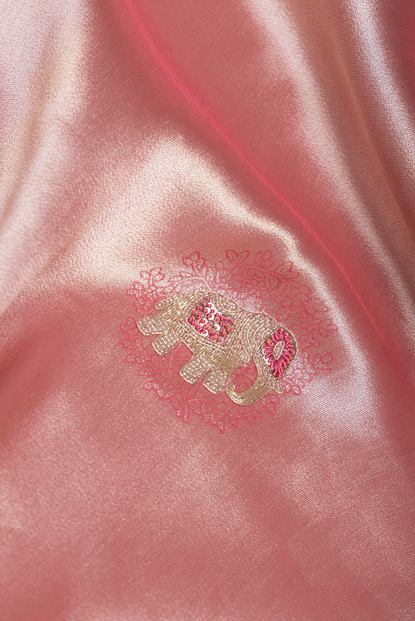 Rose pink Dual Tone Tissue Silk Saree - Image 2