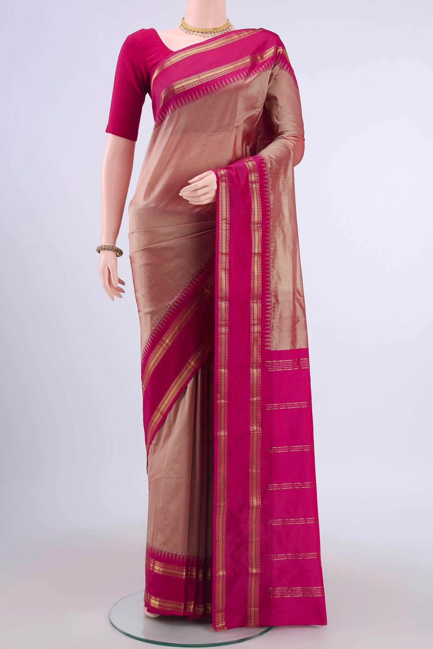 Rose Gold Dual Tone Bangalore Silk Saree