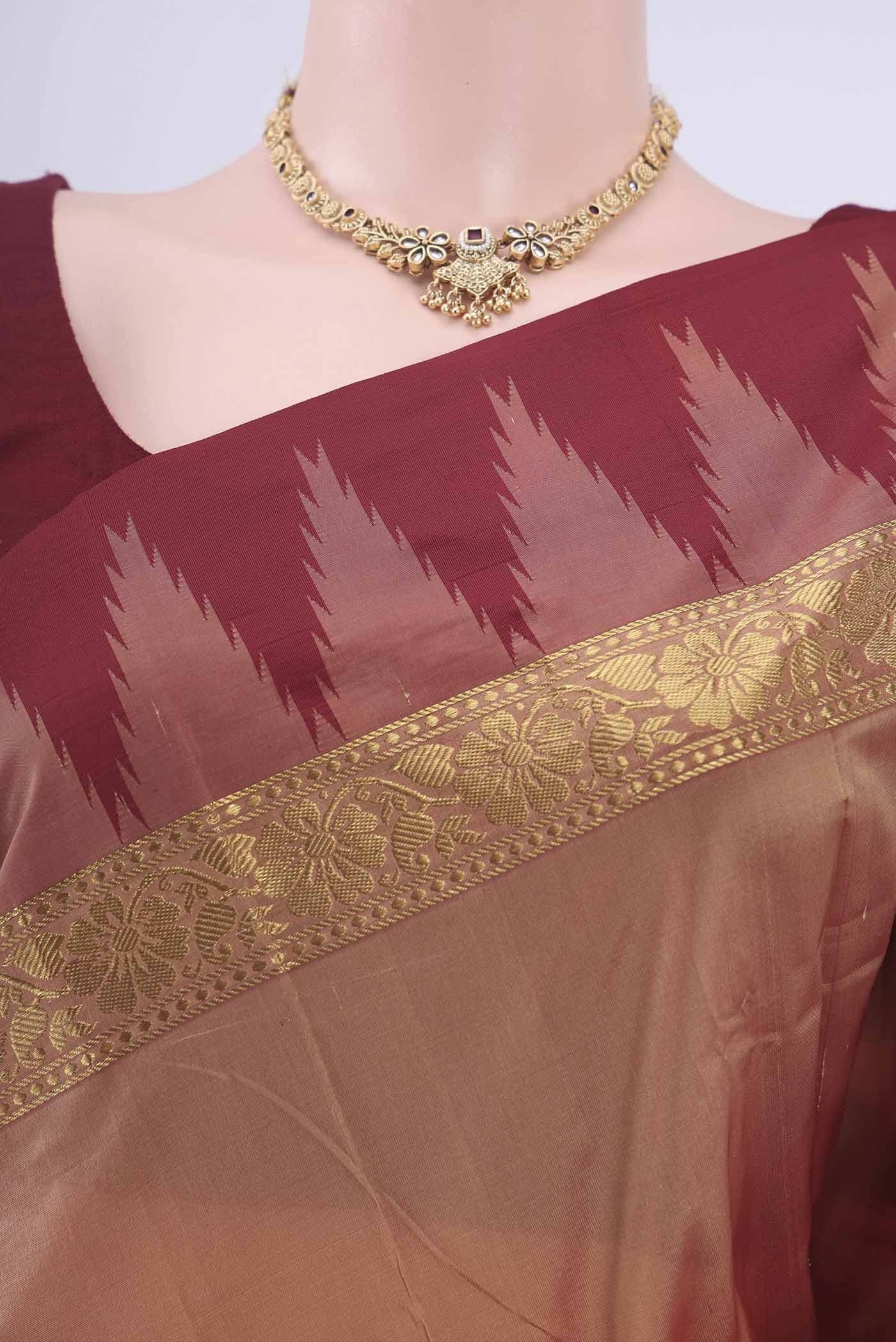 Rose Gold Dual Tone Bangalore Silk Saree - Image 2