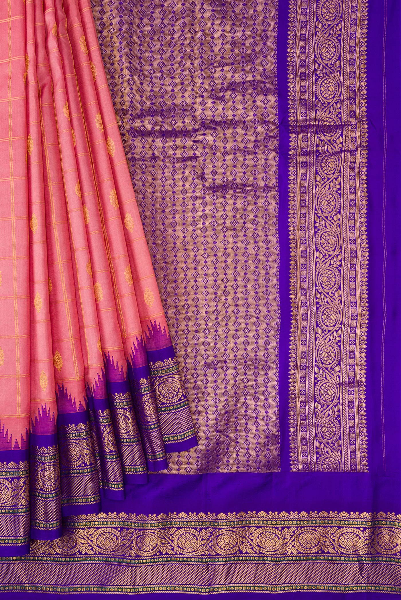 Rose pink Gadwal Silk Saree - Image 4