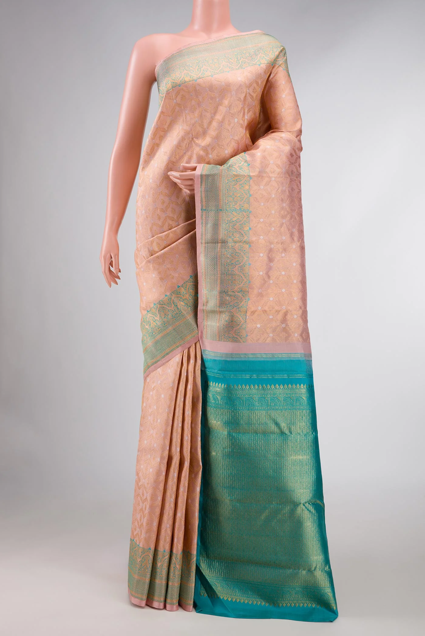 Rose Gold Dual Tone Kanchipuram Silk Saree
