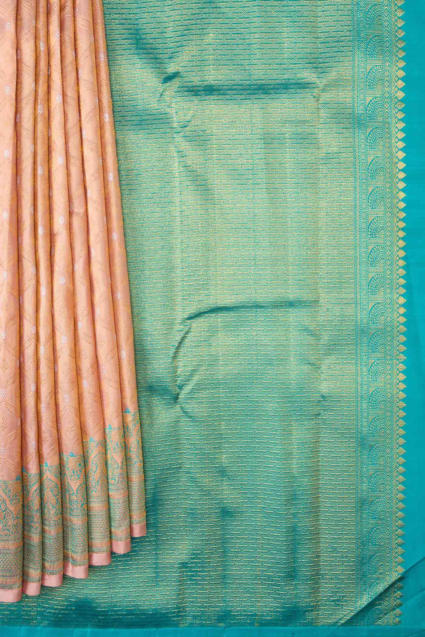 Rose Gold Dual Tone Kanchipuram Silk Saree - Image 4