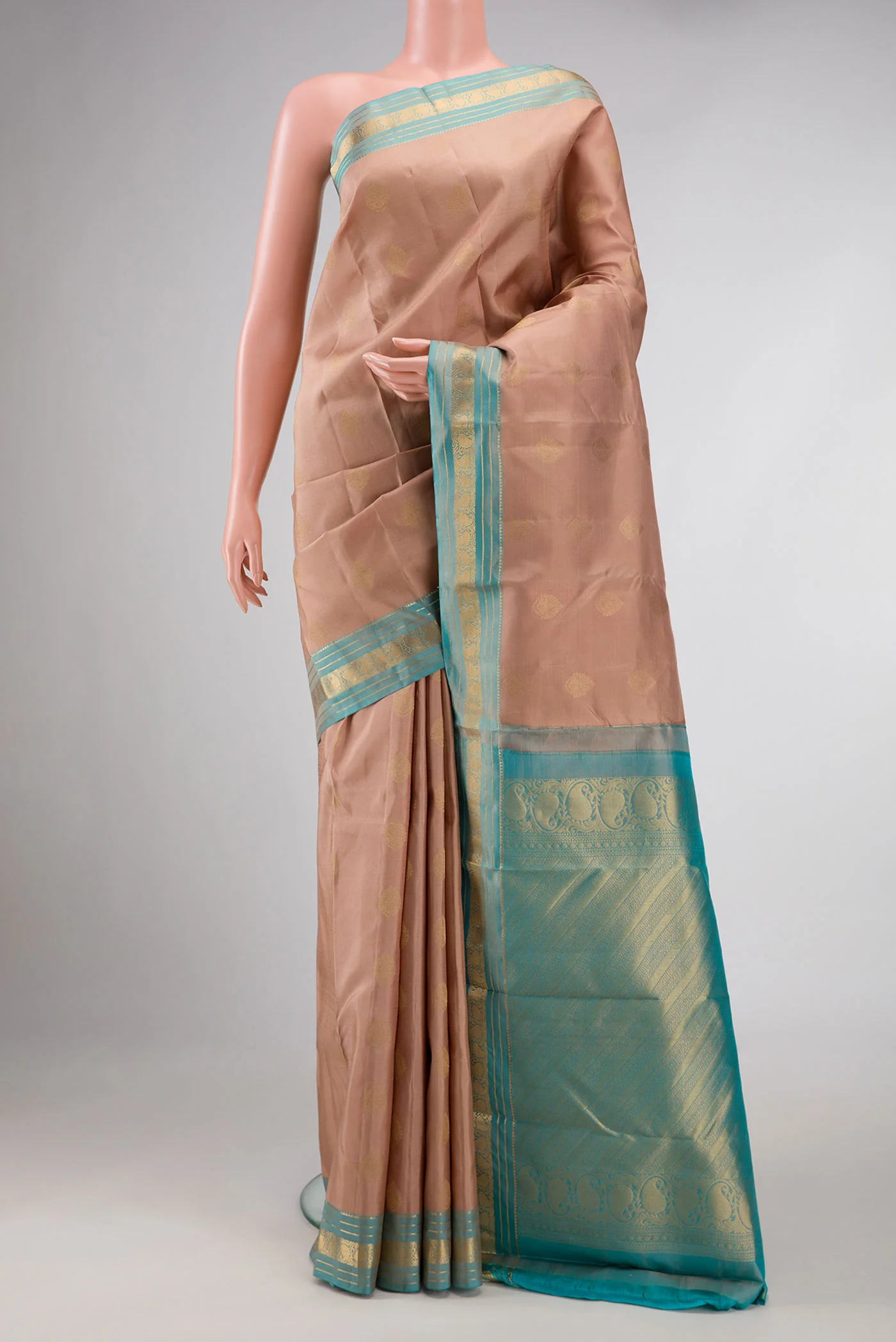 Rose Gold Dual Tone Kanchipuram Silk Saree