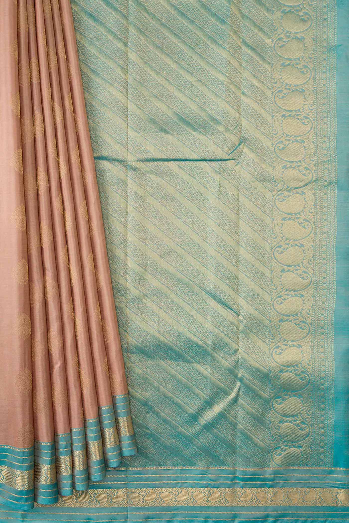 Rose Gold Dual Tone Kanchipuram Silk Saree - Image 4