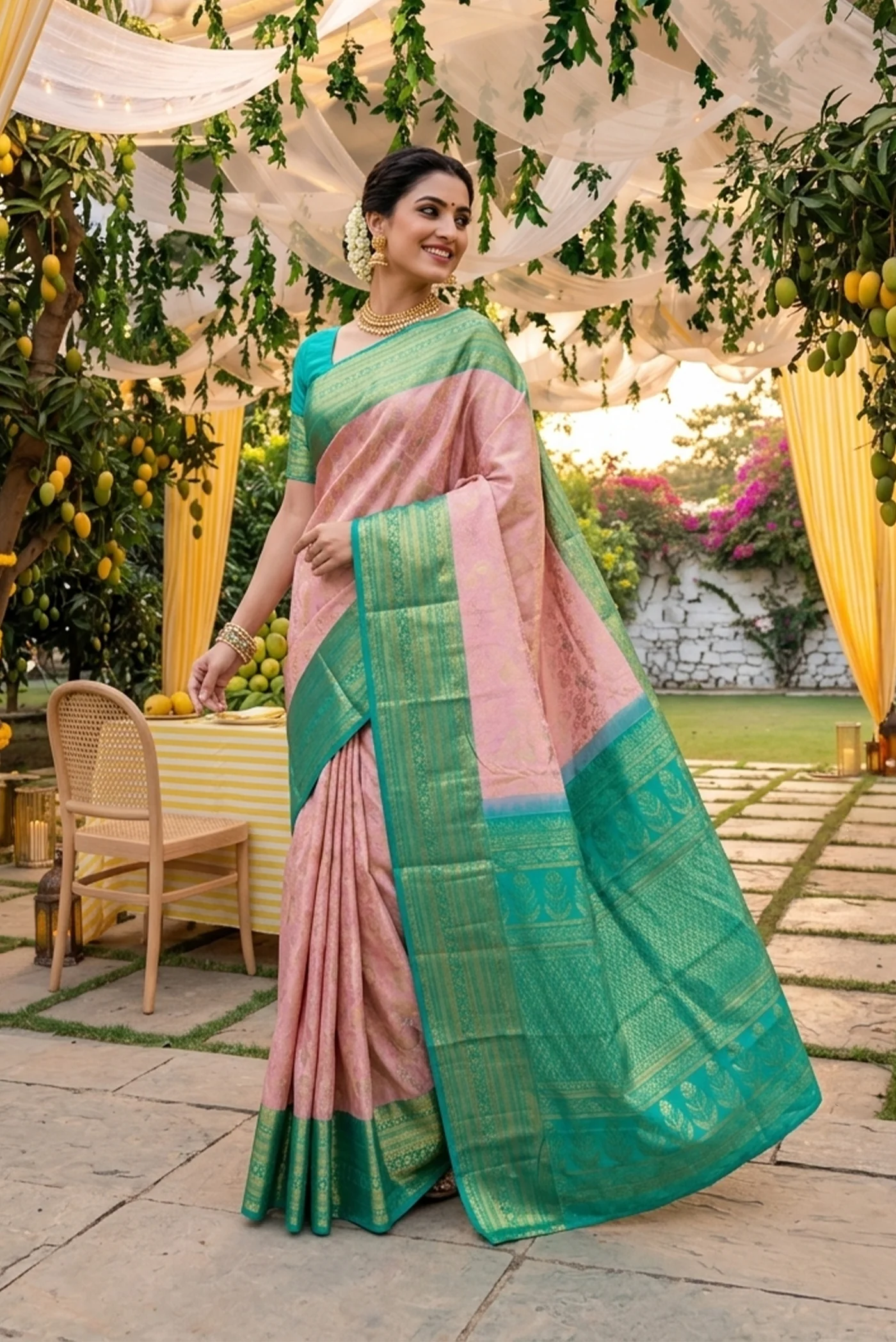 Rose Gold Kanchipuram Silk Saree