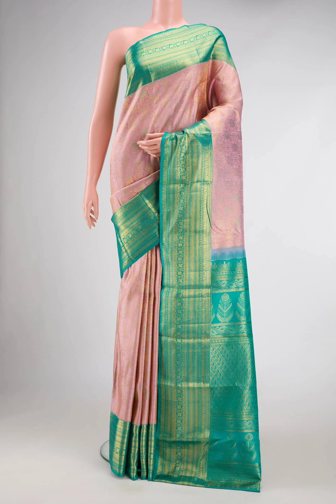 Rose Gold Kanchipuram Silk Saree - Image 2