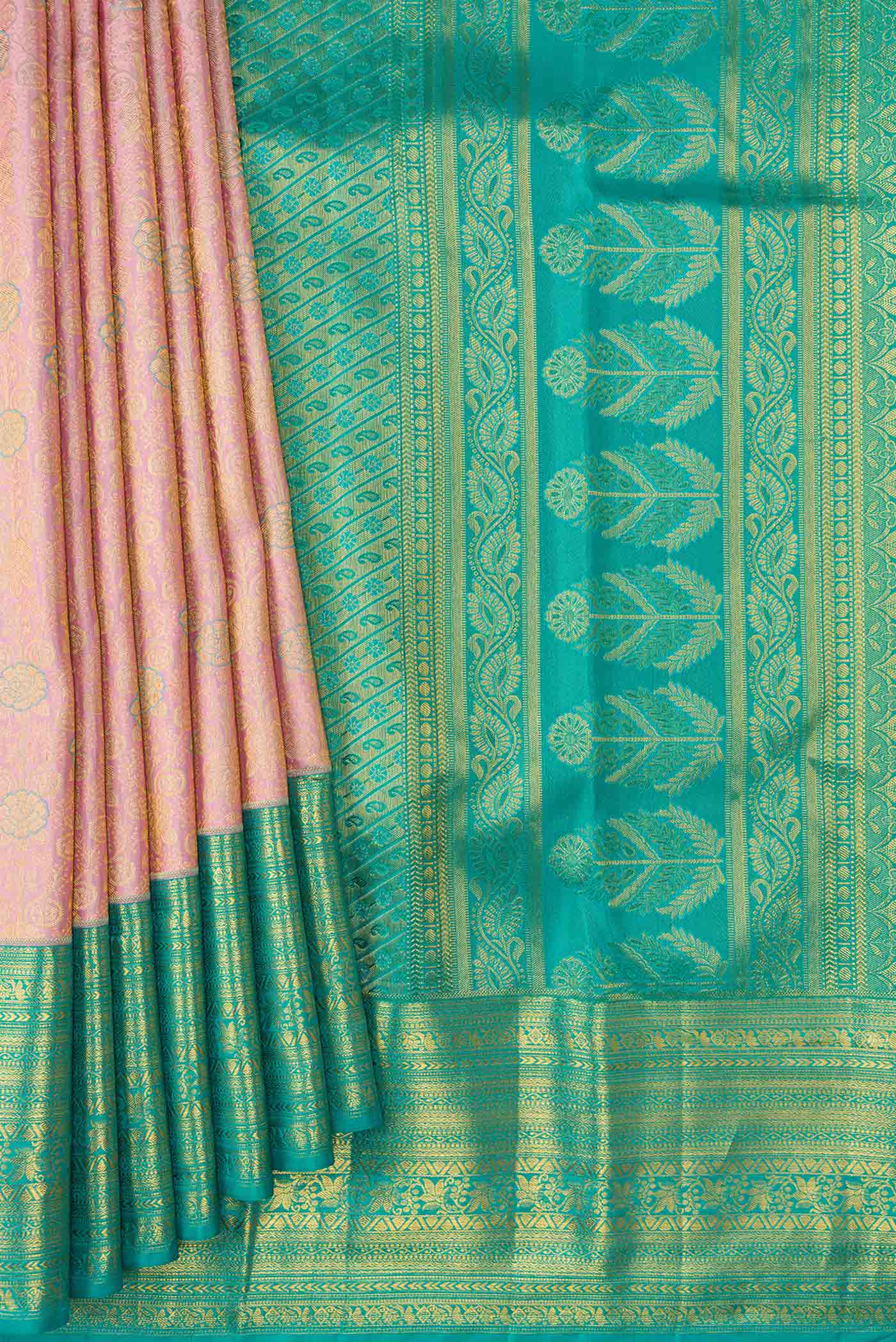 Rose Gold Kanchipuram Silk Saree - Image 5