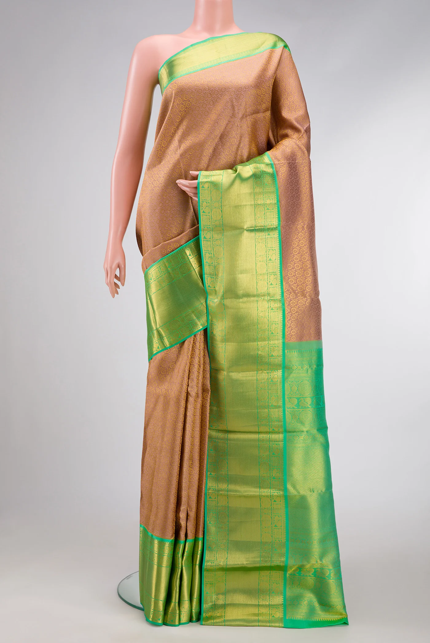 Rose Gold Dual Tone Kanchipuram Silk Saree