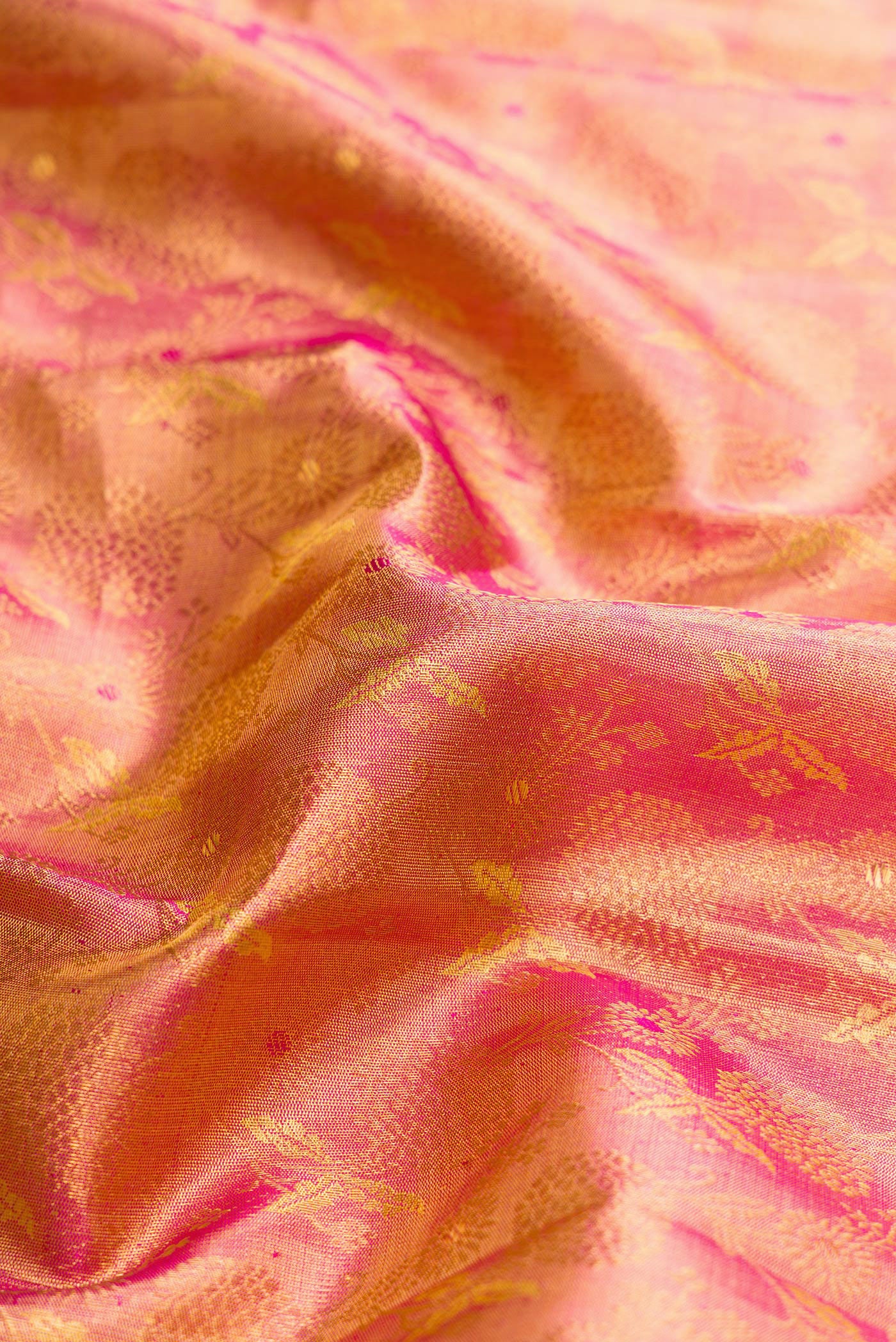 Pink with Gold Color Kanchipuram Tissue Silk Saree - Image 2