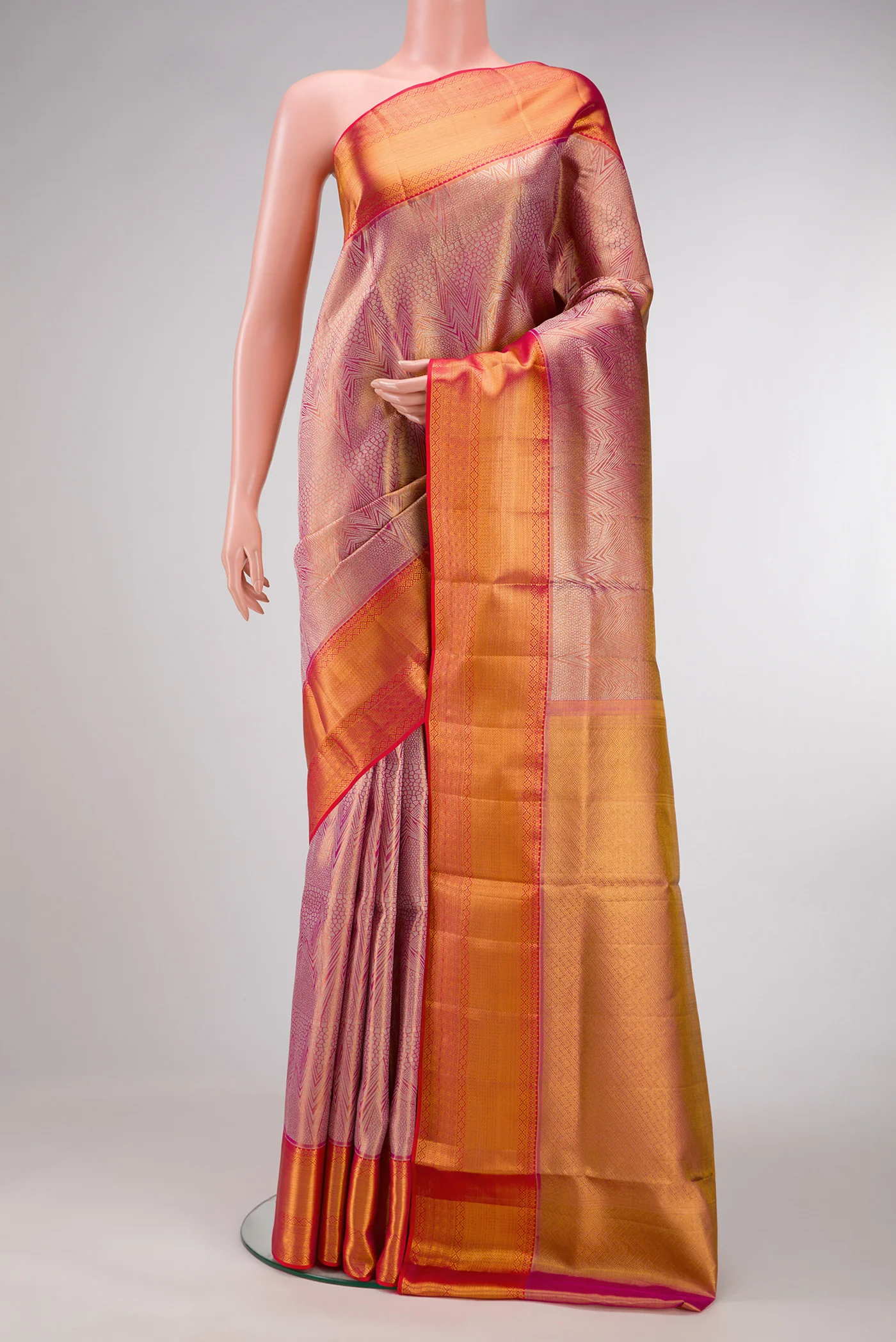Rose pink Dual Tone Kanchipuram Tissue Silk Saree